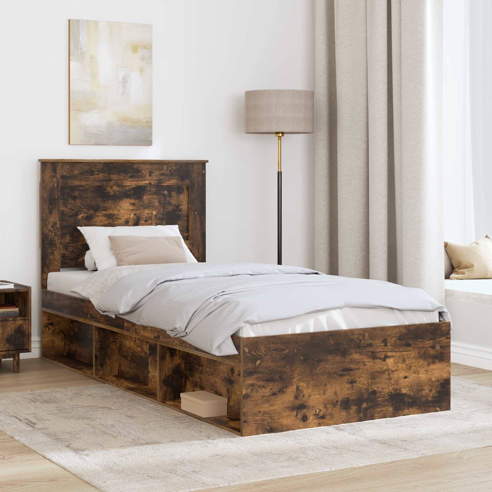 vidaXL Bettrahmen Geräucherte Eiche 100 x 200 cm Massives Kiefernholz