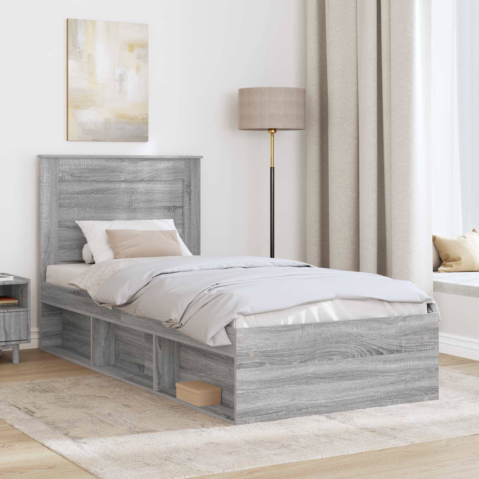 vidaXL Bettrahmen Graues Sonoma 75 x 190 cm Massives Kiefernholz