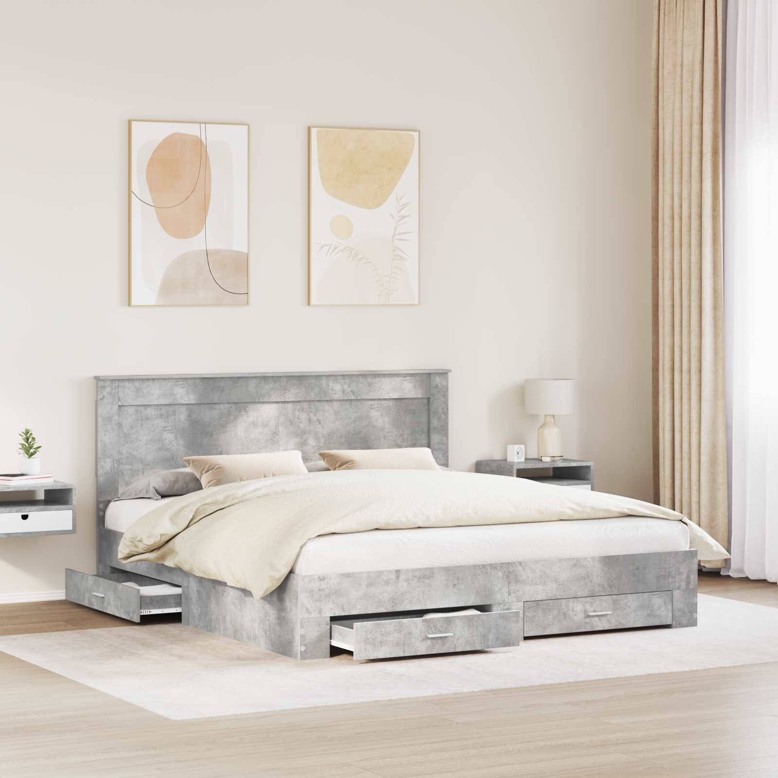 vidaXL Bettrahmen mit Kopfteil Beton Grau 180 x 200 cm Holzwerkstoff