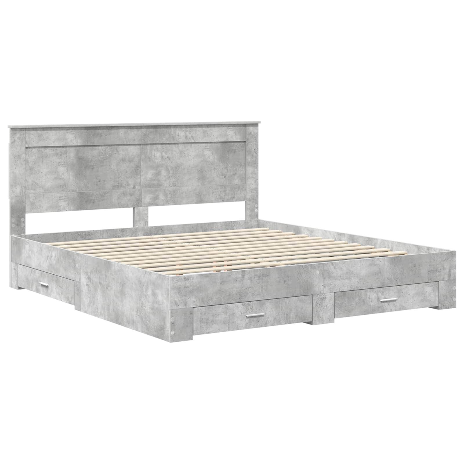 vidaXL Bettrahmen mit Kopfteil Beton Grau 180 x 200 cm Holzwerkstoff
