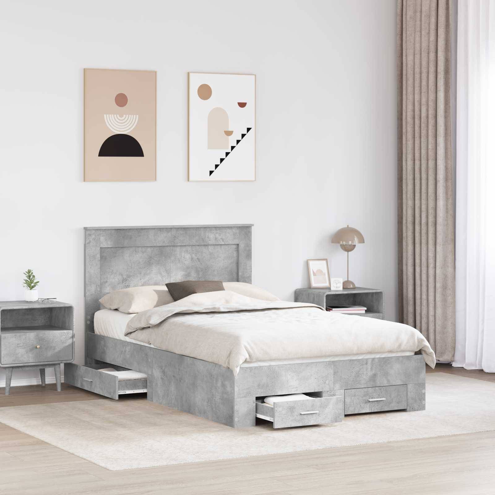 vidaXL Bettrahmen mit Kopfteil Beton Grau 120 x 200 cm Holzwerkstoff