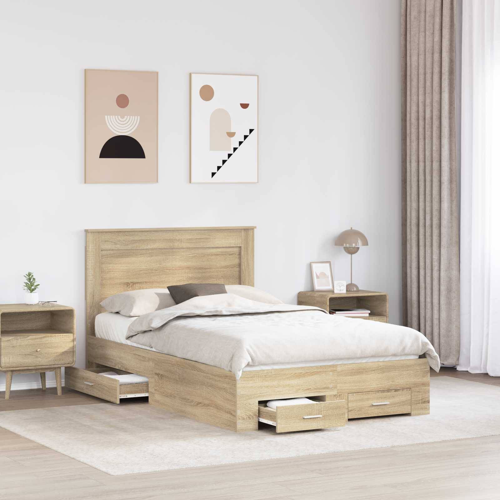 vidaXL Bettrahmen mit Kopfteil Sonoma-Eiche 120 x 200 cm Holzwerkstoff