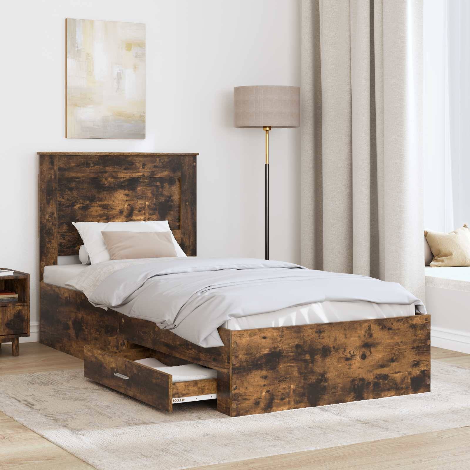 vidaXL Bettrahmen Rauchige Eiche und Silber 75 x 190 cm Holzwerkstoff