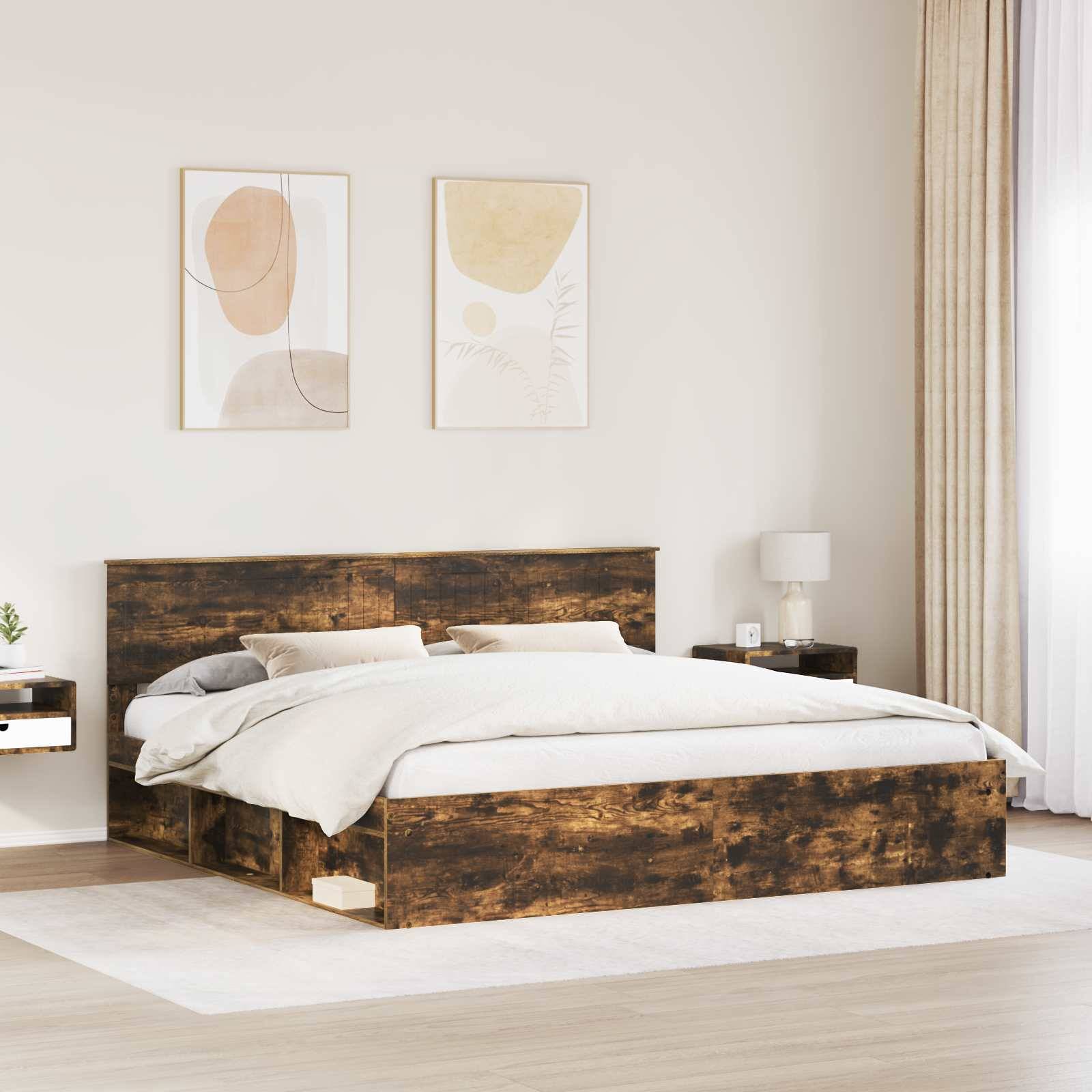 vidaXL Bettrahmen Geräucherte Eiche 200 x 200 cm Massives Kiefernholz
