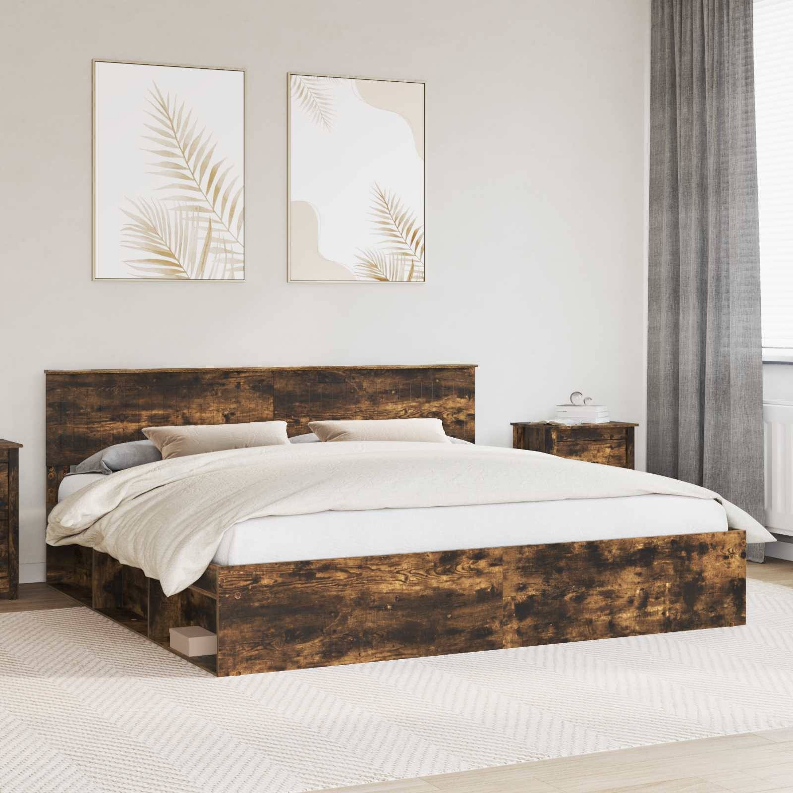 vidaXL Bettrahmen Geräucherte Eiche 200 x 200 cm Massives Kiefernholz