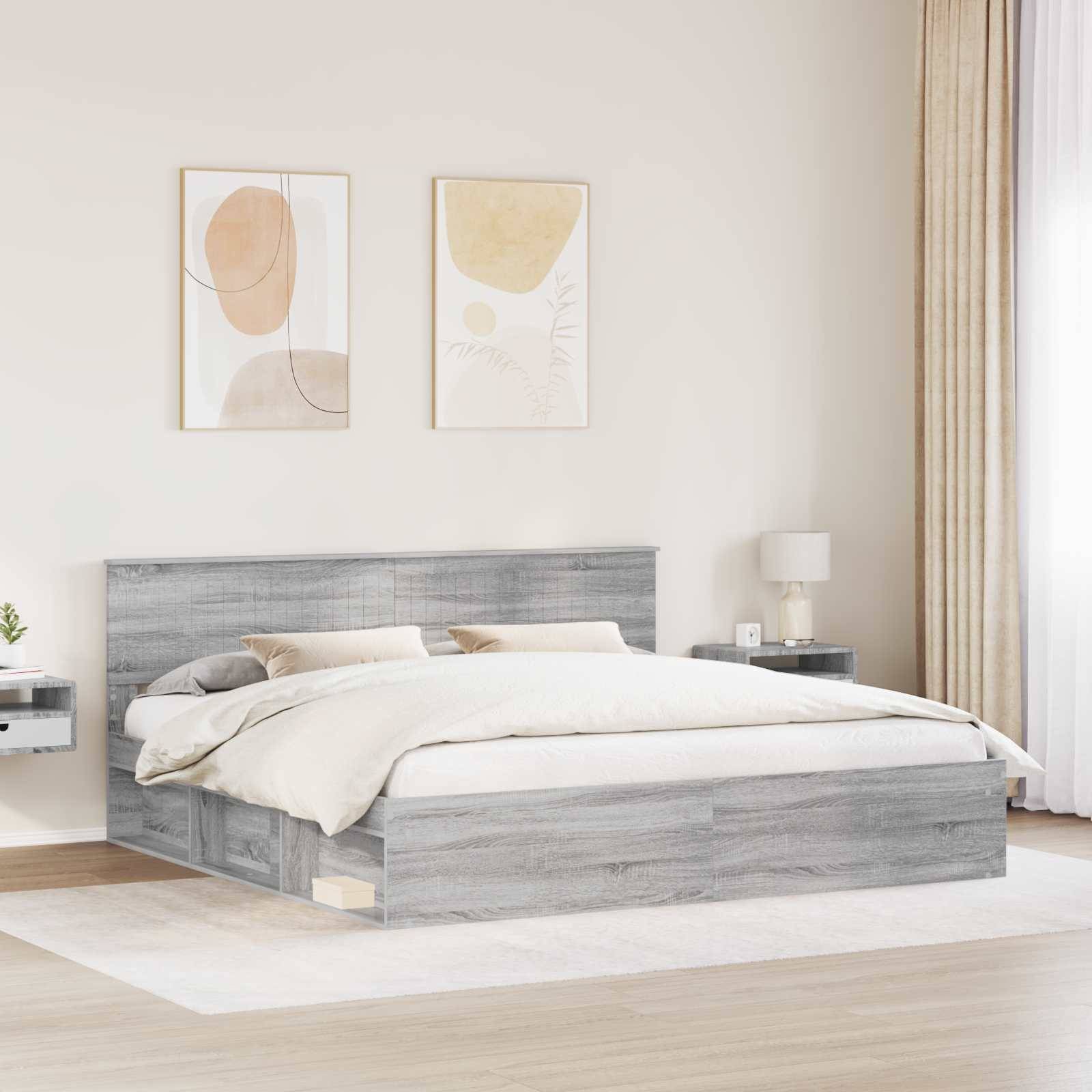 vidaXL Bettrahmen Graues Sonoma 200 x 200 cm Massives Kiefernholz