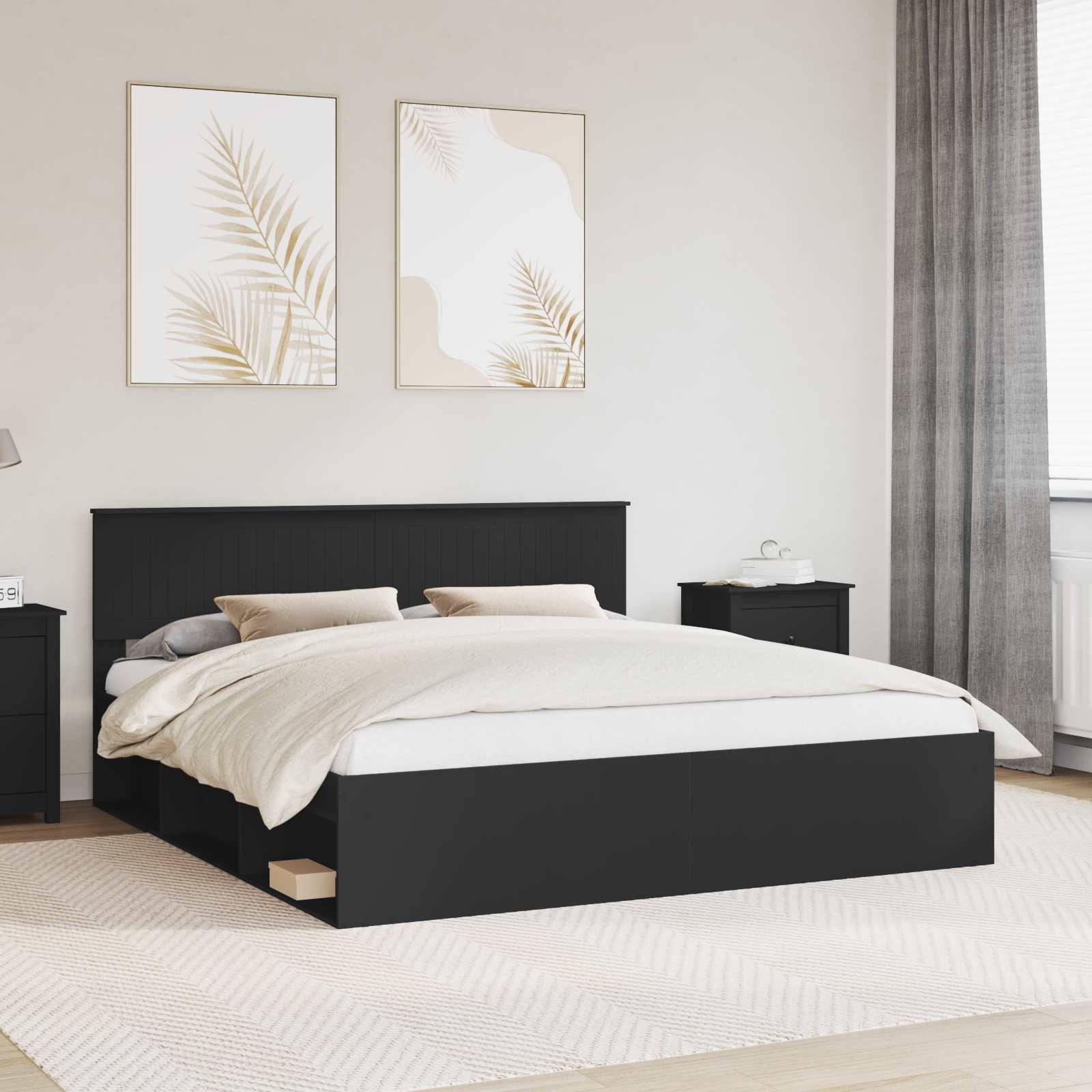 vidaXL Bettrahmen Schwarz 180 x 200 cm Massives Kiefernholz