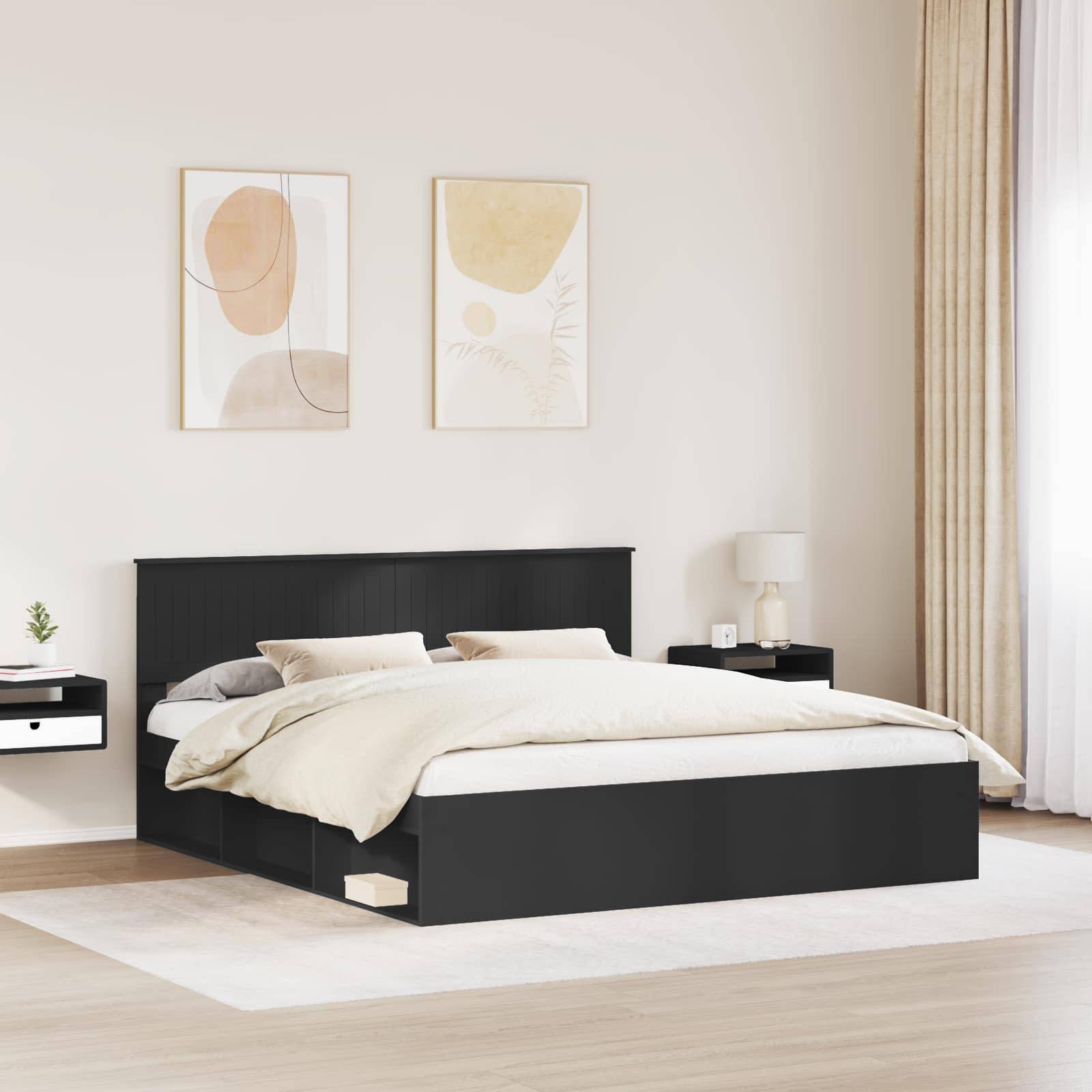 vidaXL Bettrahmen Schwarz 180 x 200 cm Massives Kiefernholz