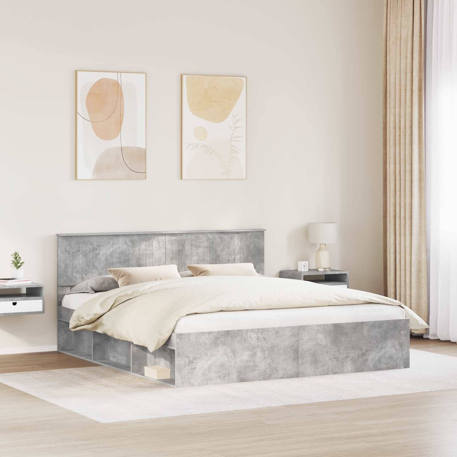 vidaXL Bettrahmen mit Kopfteil Beton 180 x 200 cm Massives Kiefernholz