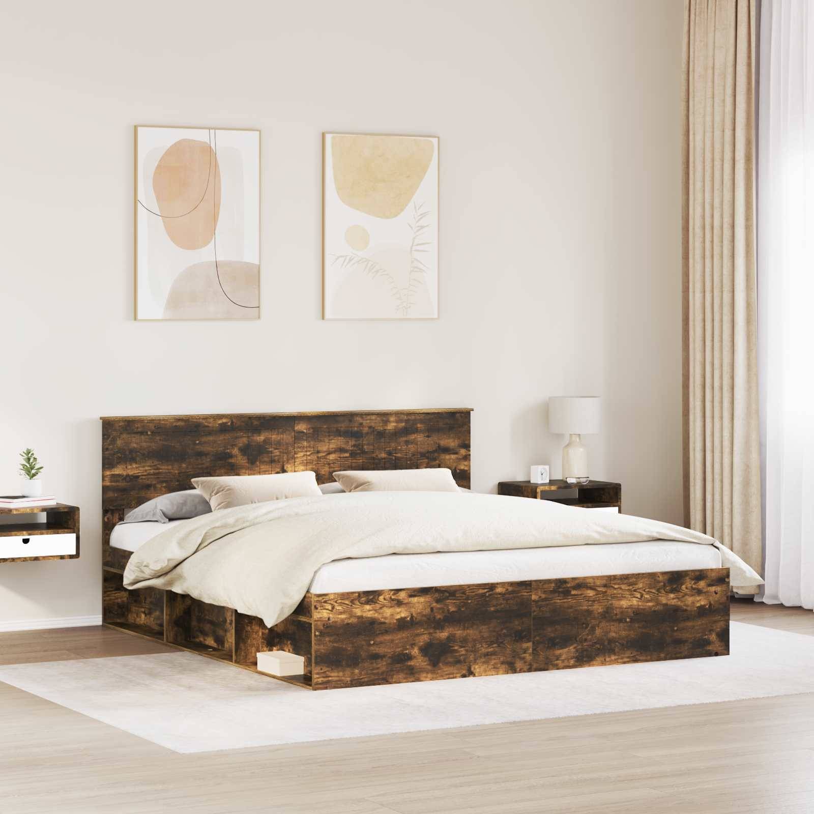 vidaXL Bettrahmen Geräucherte Eiche 180 x 200 cm Massives Kiefernholz