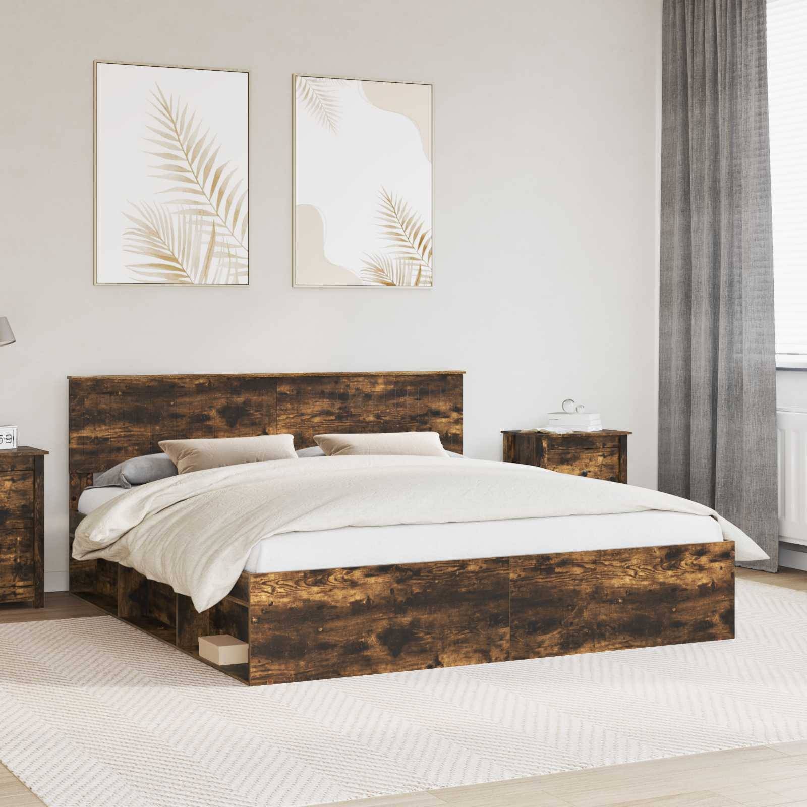 vidaXL Bettrahmen Geräucherte Eiche 180 x 200 cm Massives Kiefernholz