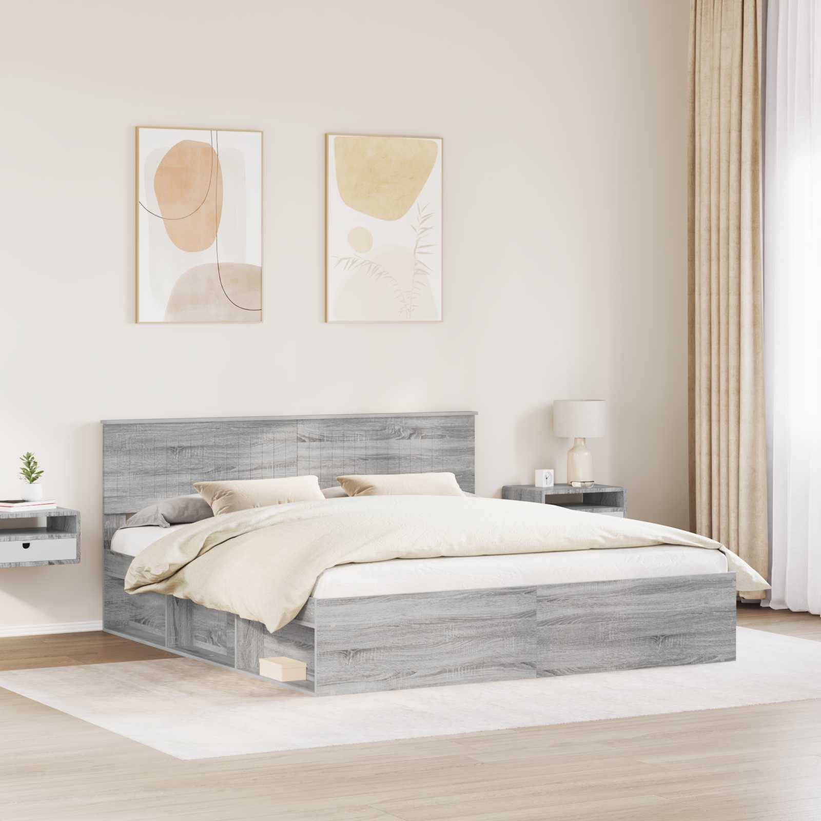 vidaXL Bettrahmen Graues Sonoma 180 x 200 cm Massives Kiefernholz