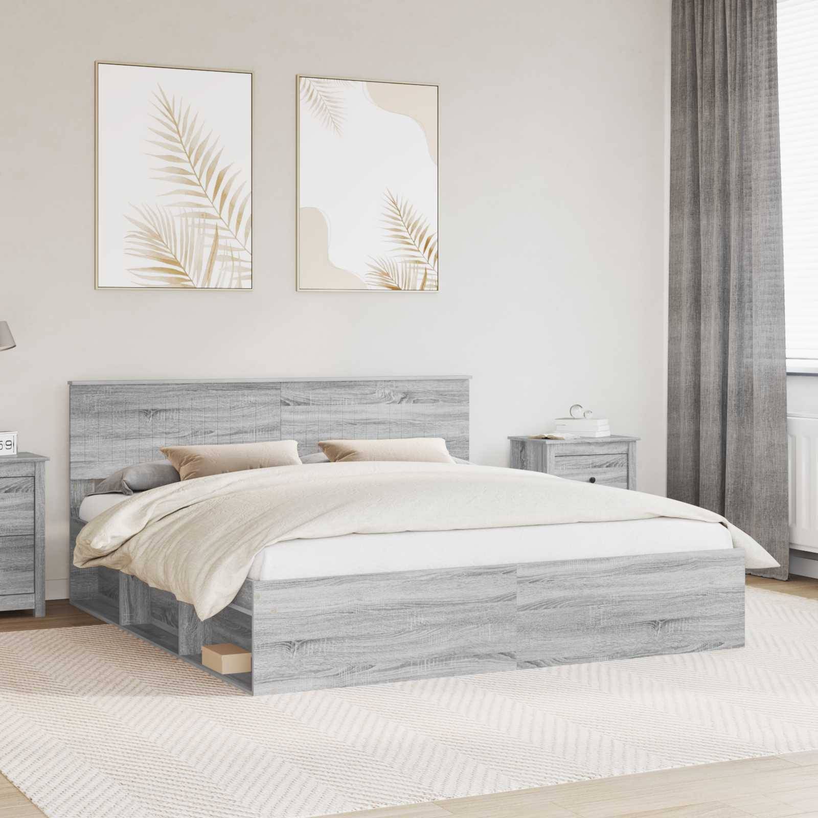 vidaXL Bettrahmen Graues Sonoma 180 x 200 cm Massives Kiefernholz