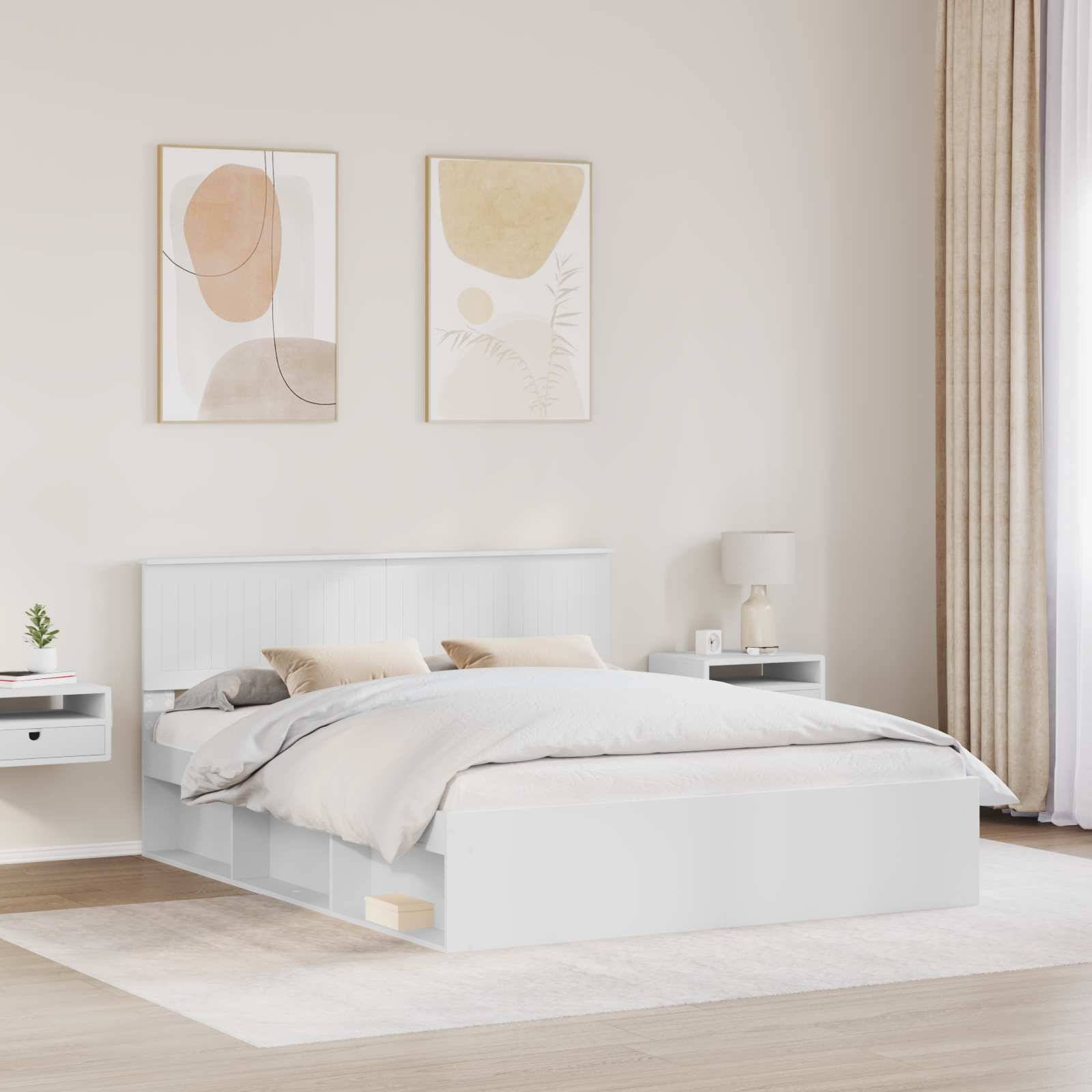 vidaXL Bettrahmen mit Kopfteil Weiß 160 x 200 cm Massives Kiefernholz