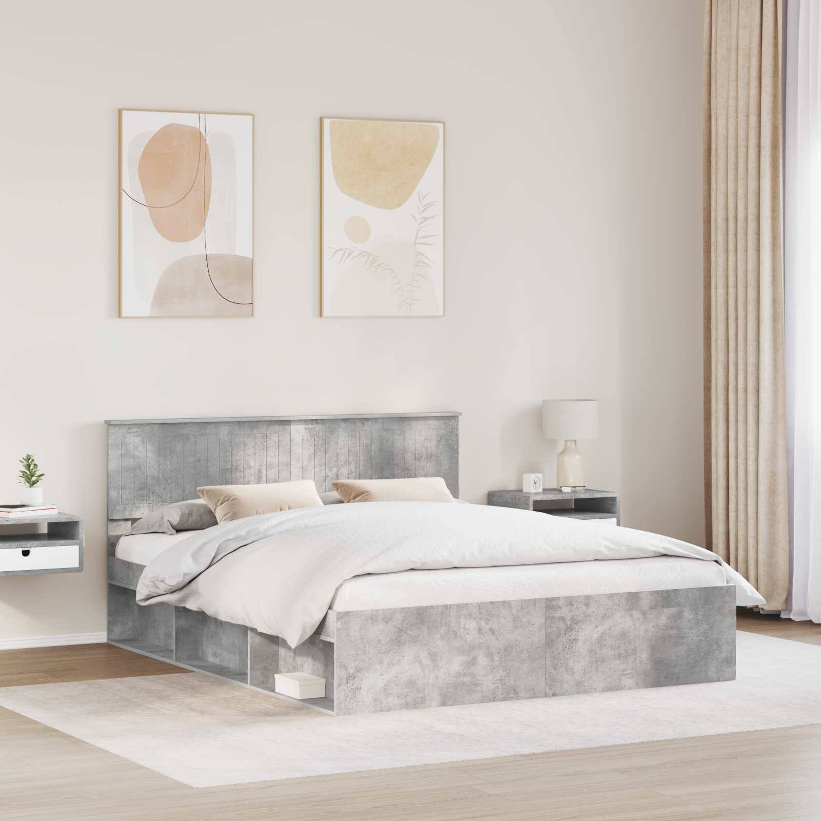 vidaXL Bettrahmen mit Kopfteil Beton 160 x 200 cm Massives Kiefernholz