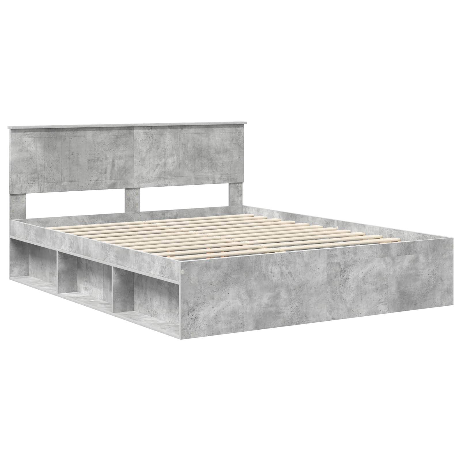 vidaXL Bettrahmen mit Kopfteil Beton 160 x 200 cm Massives Kiefernholz