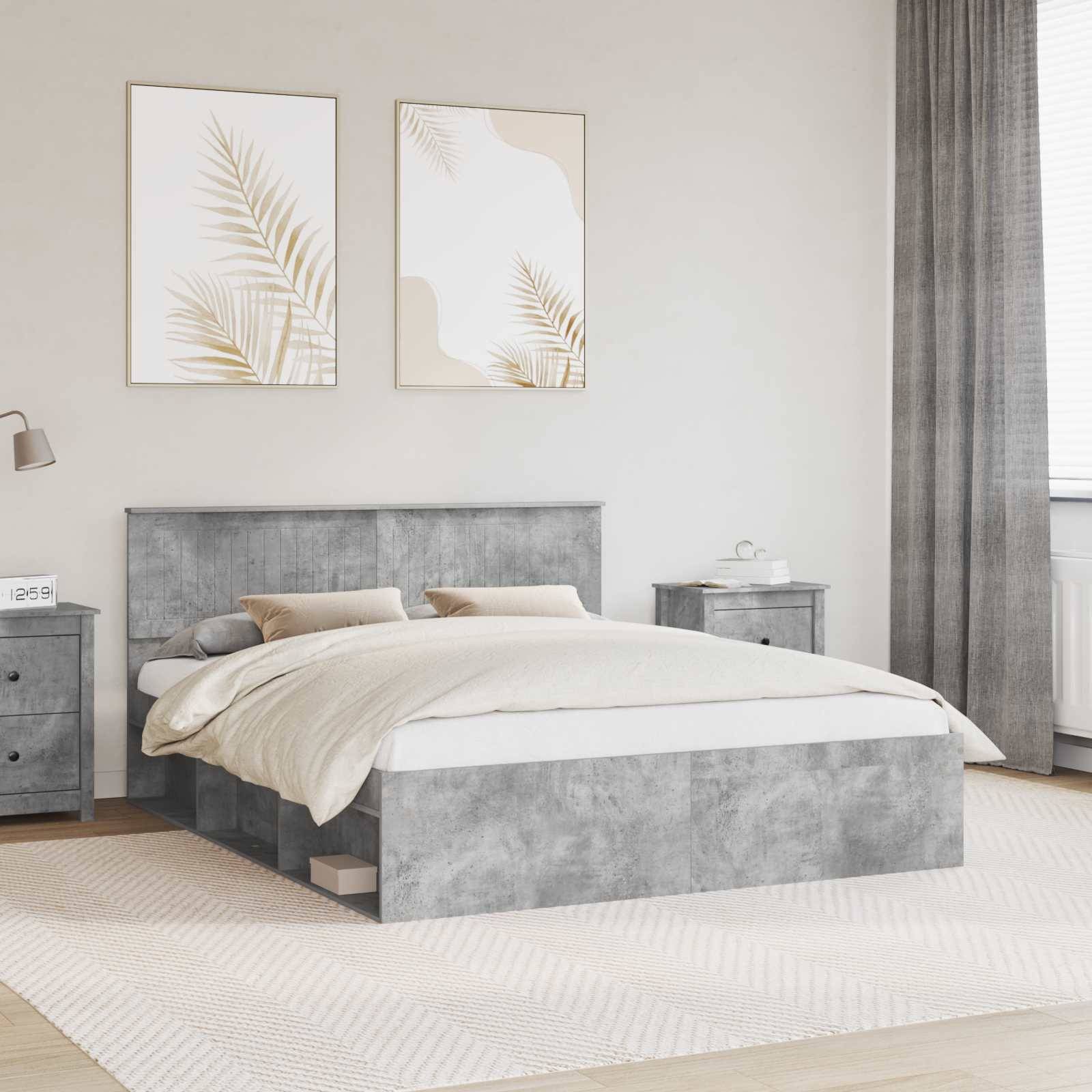 vidaXL Bettrahmen mit Kopfteil Beton 160 x 200 cm Massives Kiefernholz