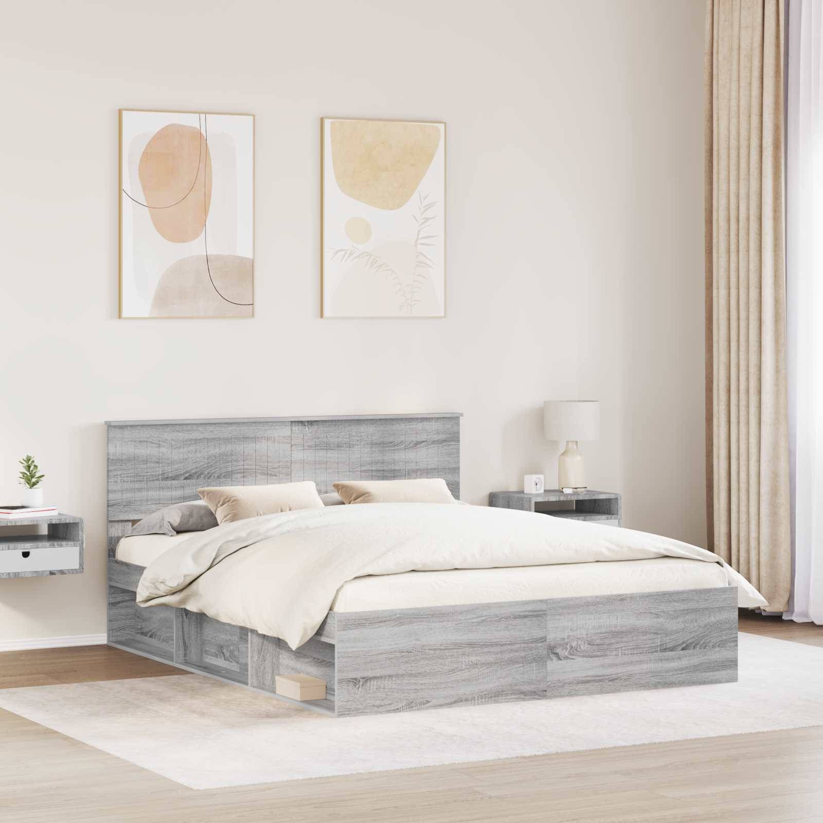 vidaXL Bettrahmen Graues Sonoma 160 x 200 cm Massives Kiefernholz