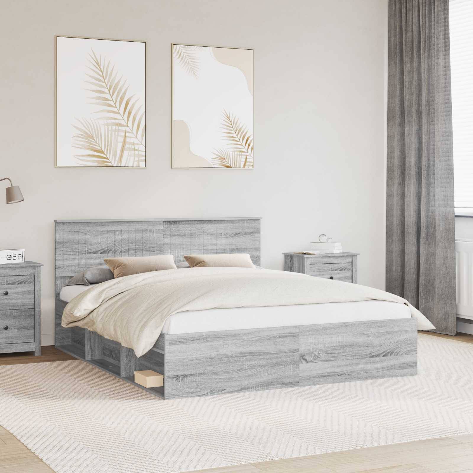 vidaXL Bettrahmen Graues Sonoma 160 x 200 cm Massives Kiefernholz