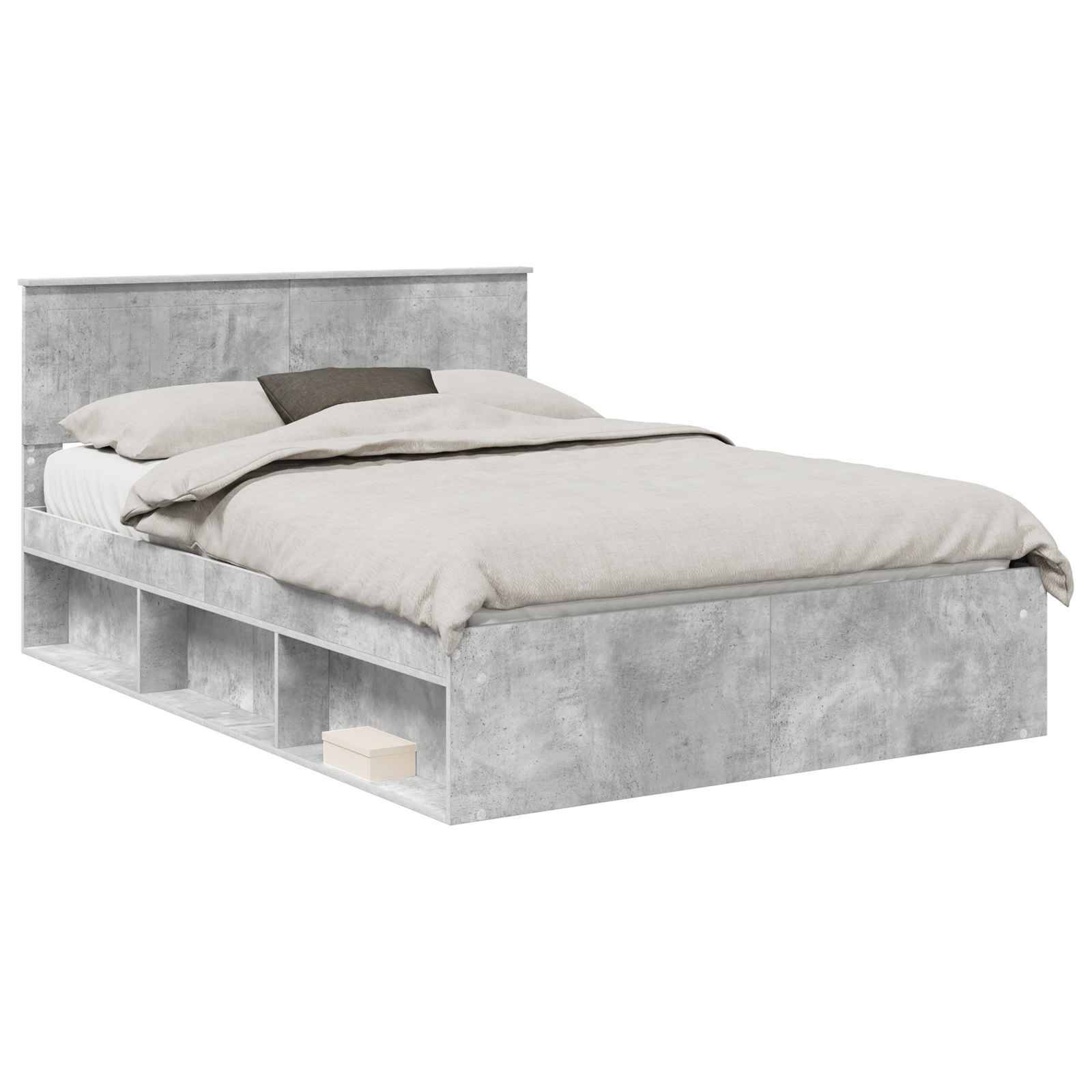 vidaXL Bettrahmen mit Kopfteil Beton 140 x 190 cm Massives Kiefernholz