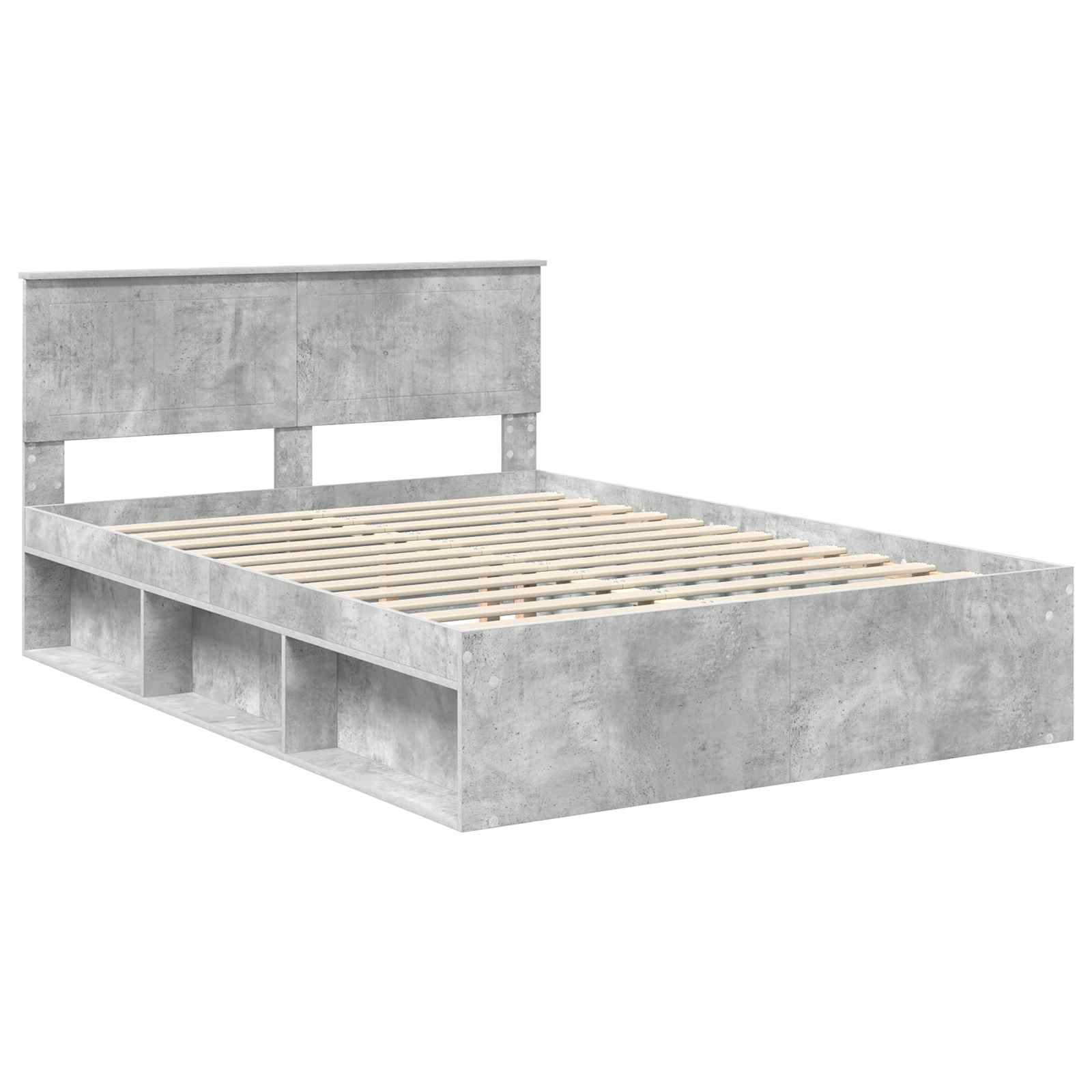 vidaXL Bettrahmen mit Kopfteil Beton 140 x 190 cm Massives Kiefernholz