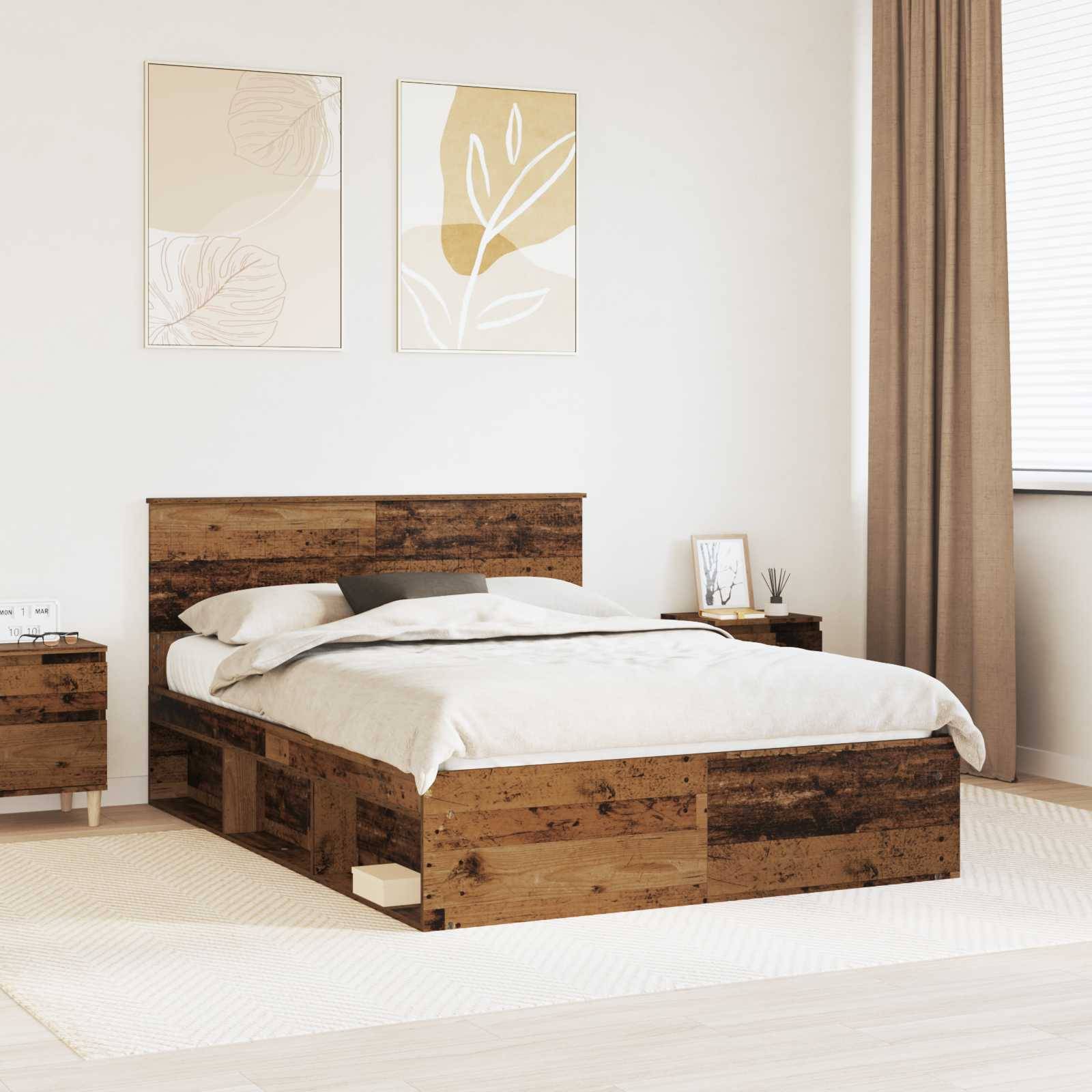 vidaXL Bettrahmen Altholz 140 x 190 cm Massives Kiefernholz