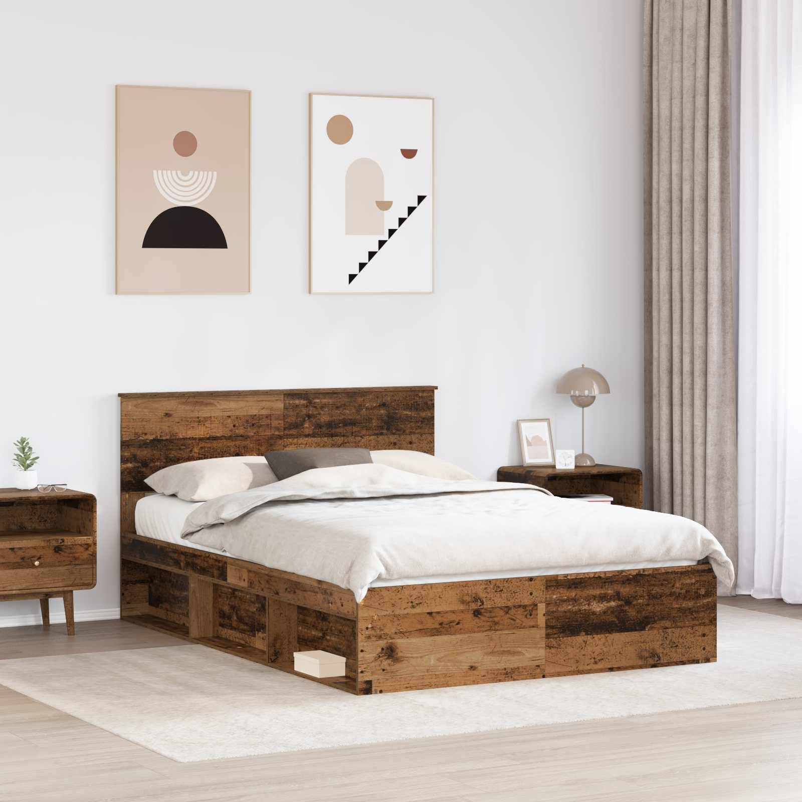 vidaXL Bettrahmen Altholz 140 x 190 cm Massives Kiefernholz