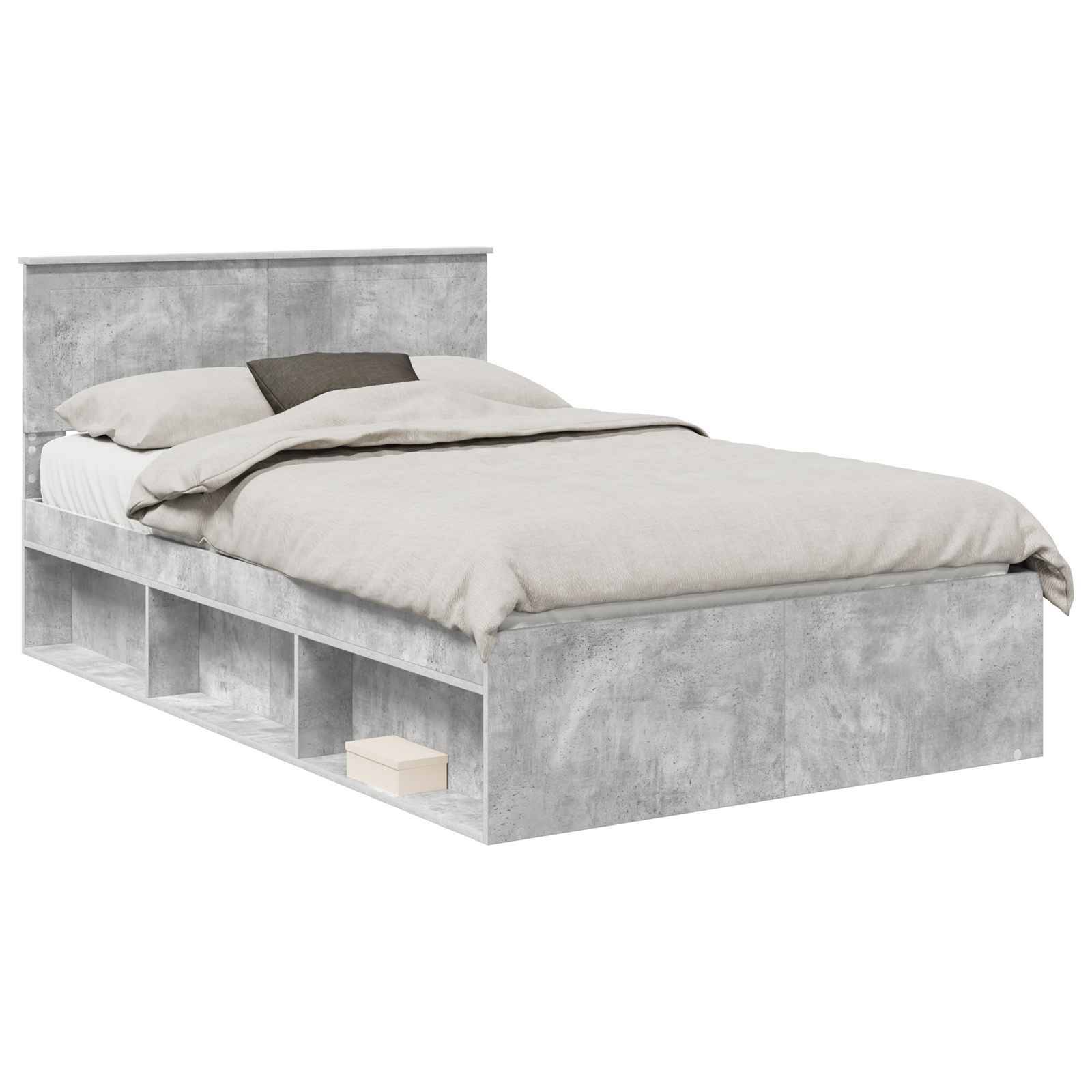 vidaXL Bettrahmen mit Kopfteil Beton 120 x 190 cm Massives Kiefernholz