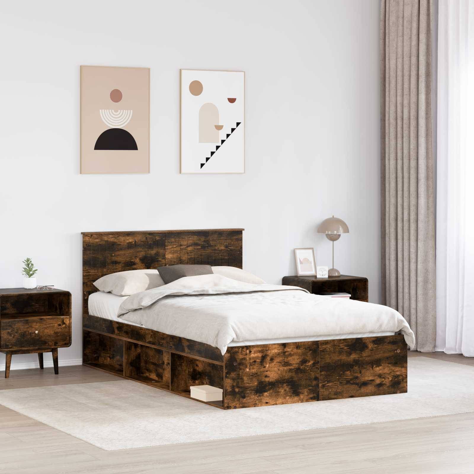 vidaXL Bettrahmen Geräucherte Eiche 120 x 200 cm Massives Kiefernholz