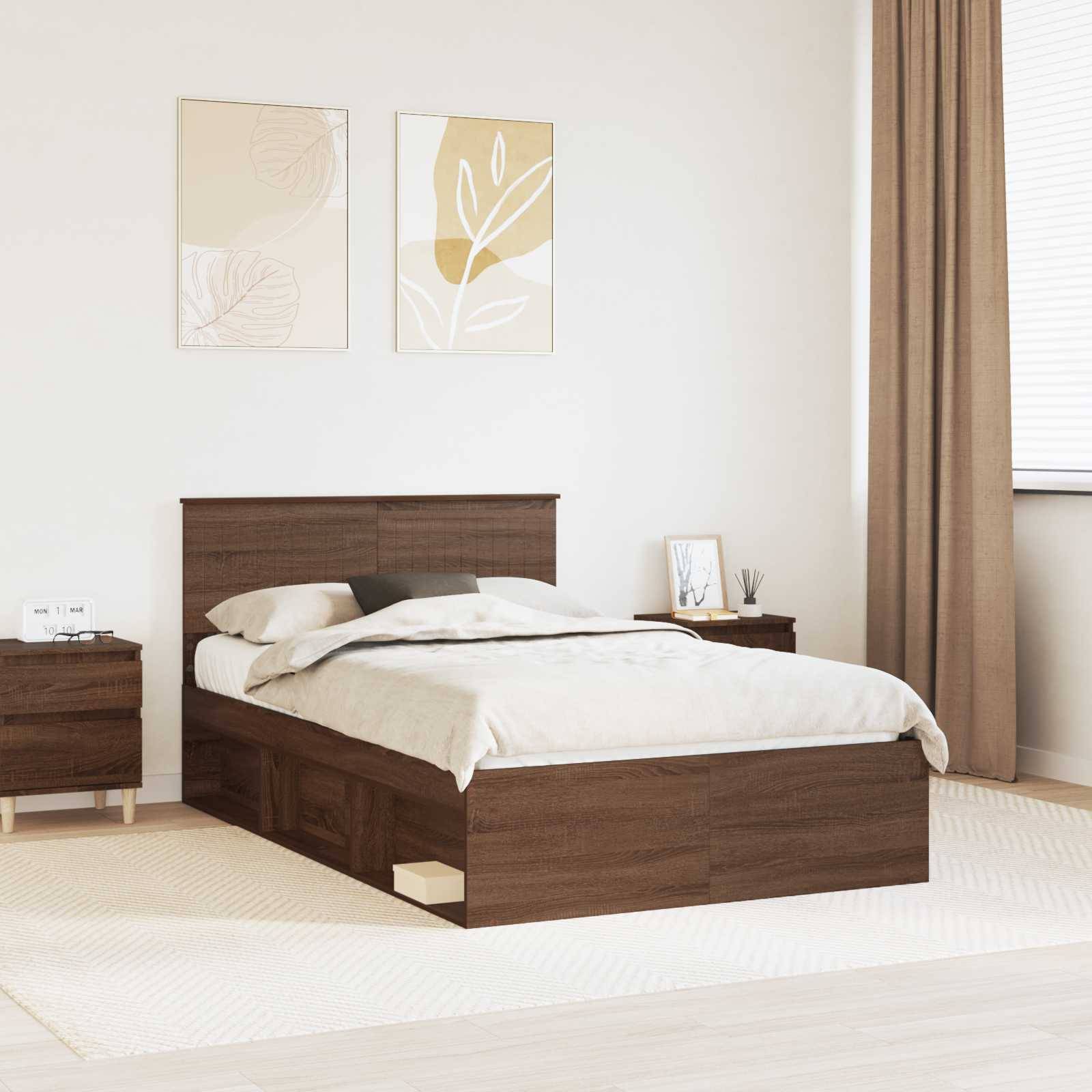 vidaXL Bettrahmen Braun Eichen-Optik 120 x 190 cm Massives Kiefernholz