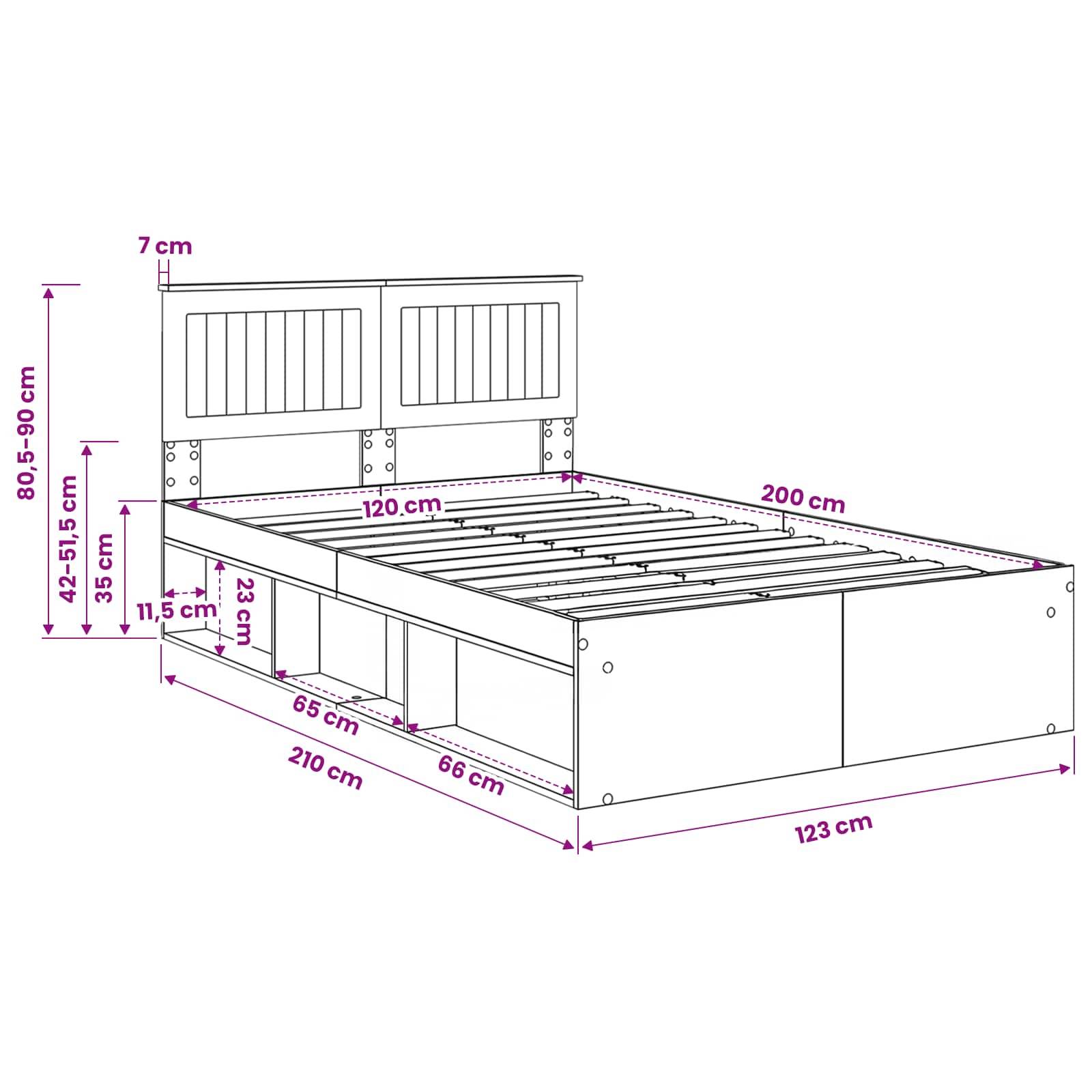 vidaXL Bettrahmen Altholz 120 x 200 cm Massives Kiefernholz