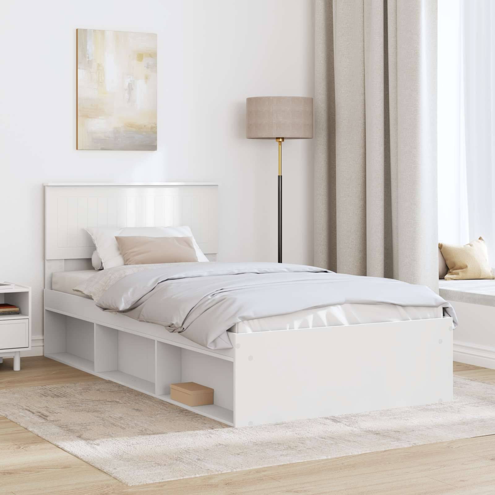 vidaXL Bettrahmen mit Kopfteil Weiß 100 x 200 cm Massives Kiefernholz