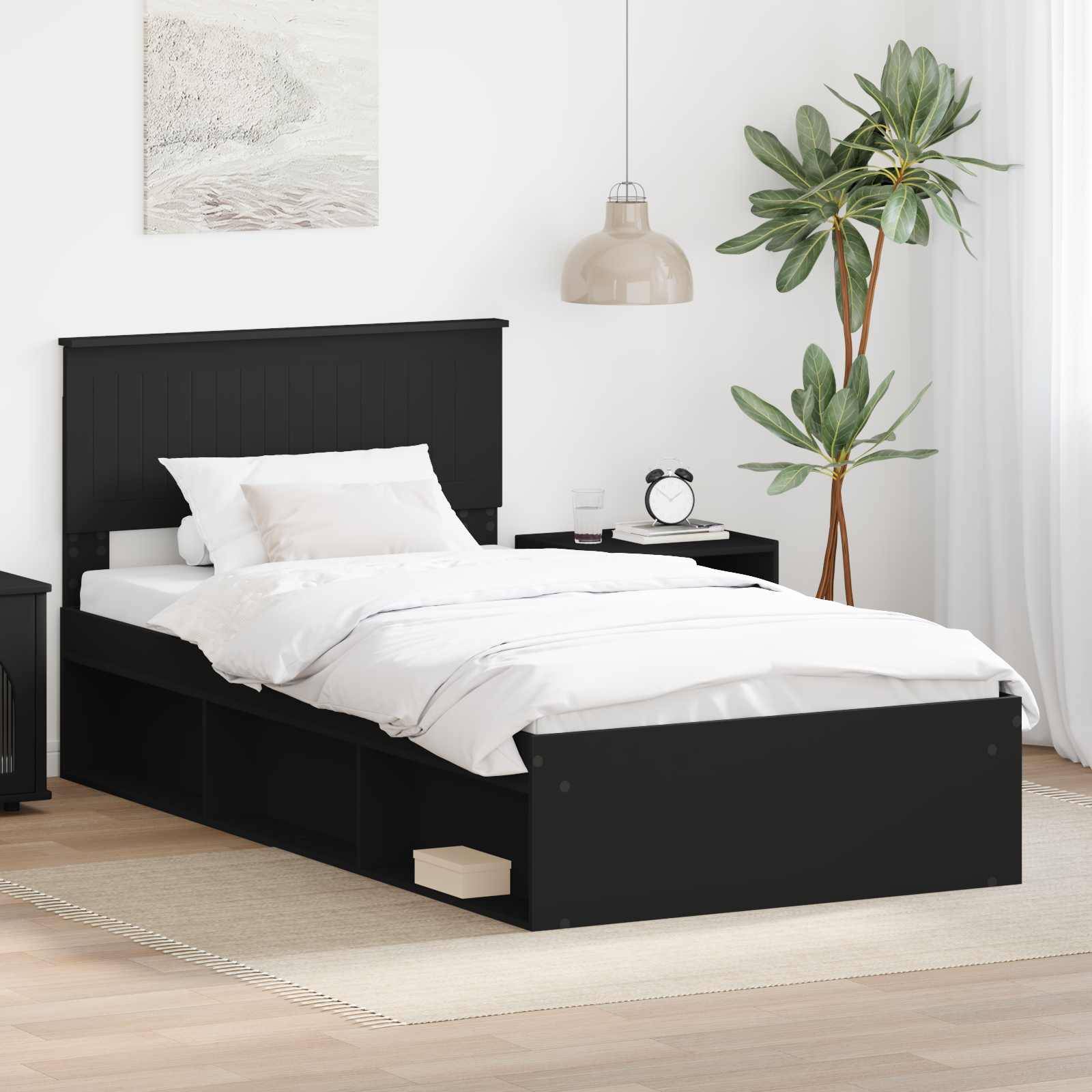 vidaXL Bettrahmen Schwarz 100 x 200 cm Massives Kiefernholz