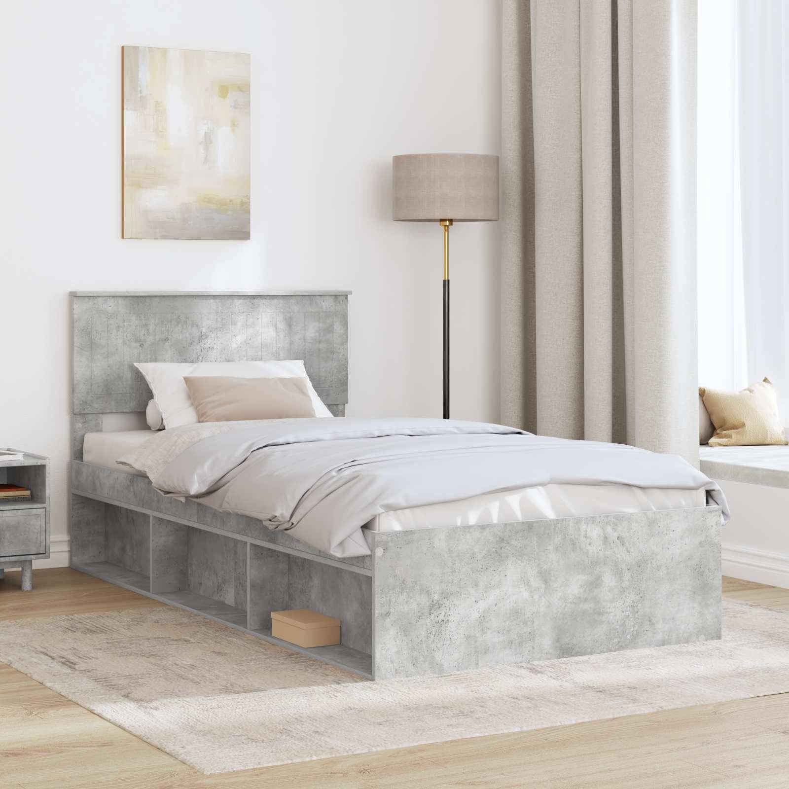 vidaXL Bettrahmen Beton Grau 100 x 200 cm Massives Kiefernholz