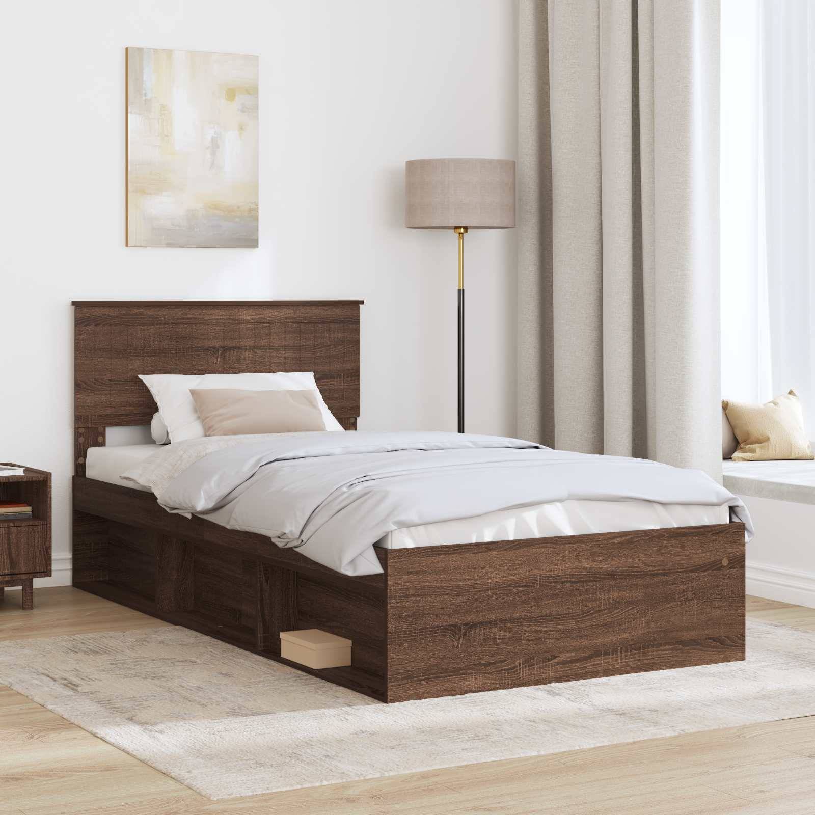 vidaXL Bettrahmen Braun Eichen-Optik 100 x 200 cm Massives Kiefernholz