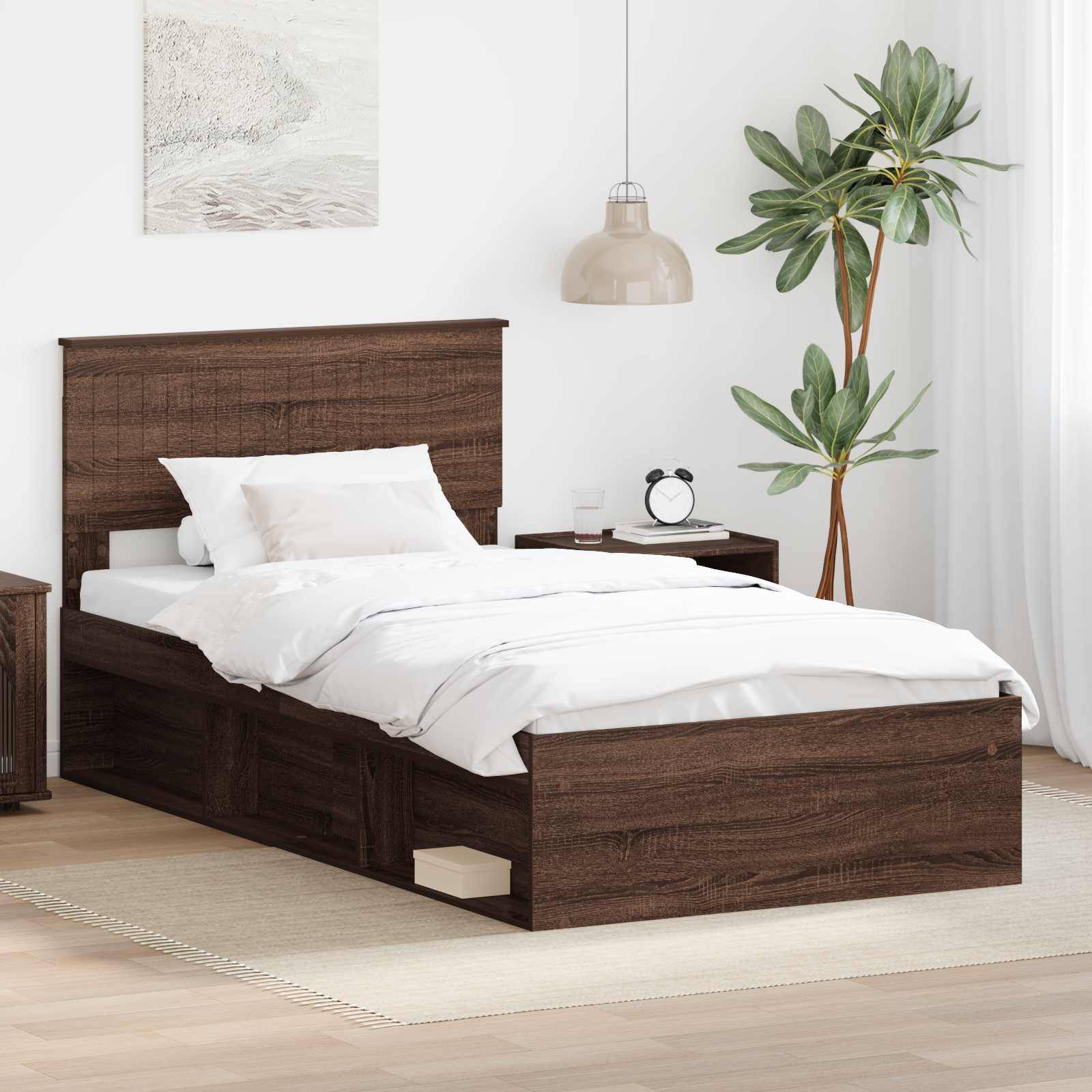 vidaXL Bettrahmen Braun Eichen-Optik 100 x 200 cm Massives Kiefernholz