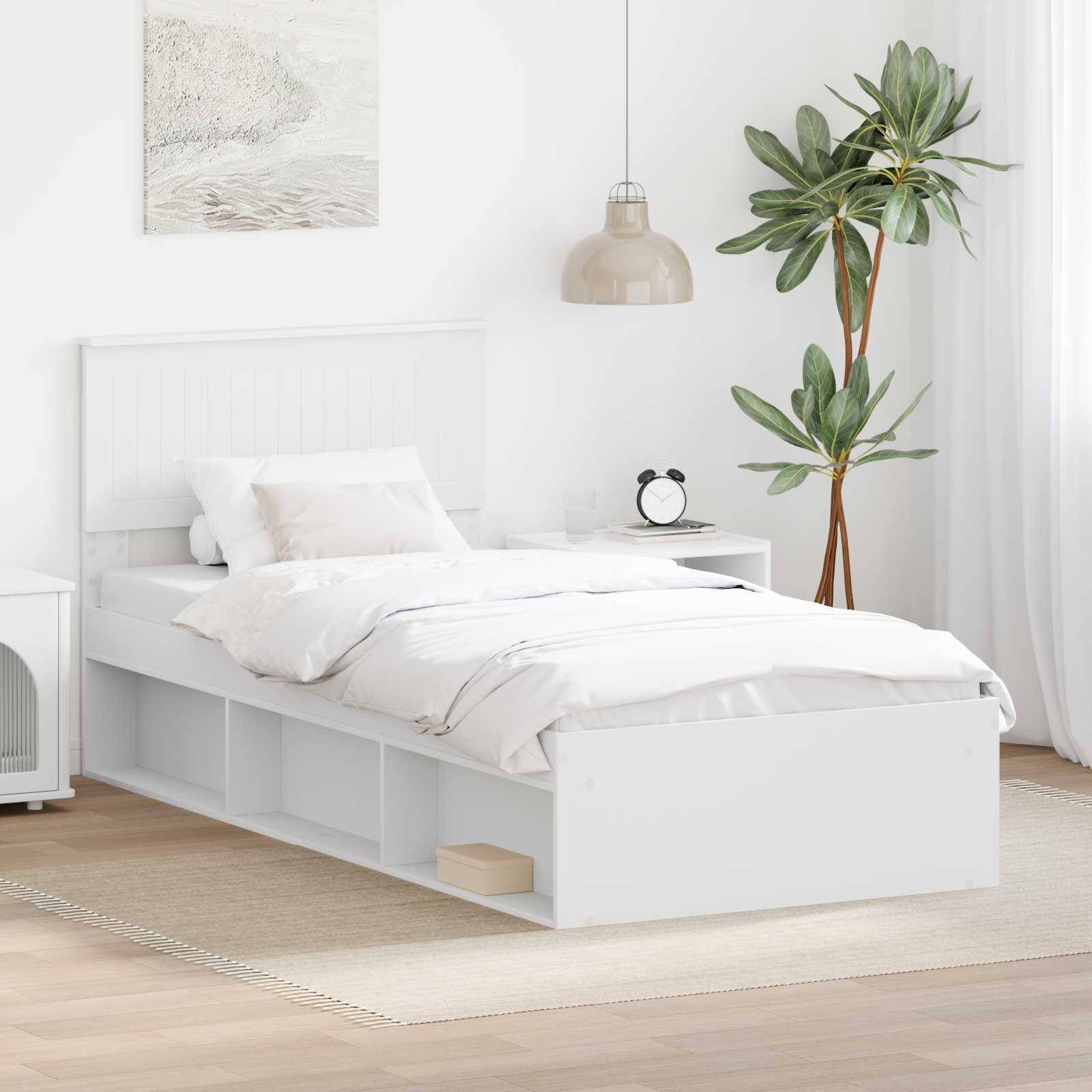 vidaXL Bettrahmen mit Kopfteil Weiß 90 x 200 cm Massives Kiefernholz