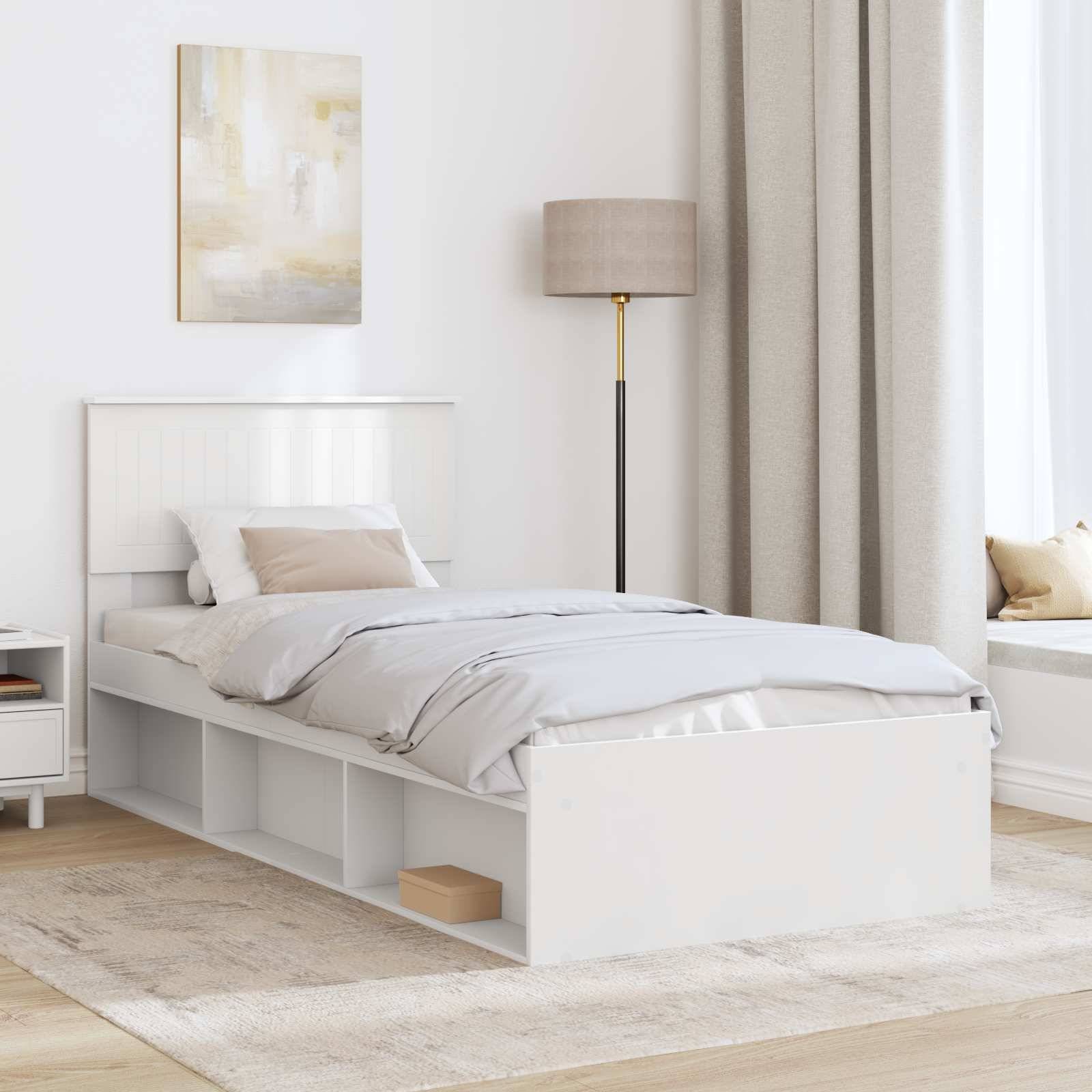 vidaXL Bettrahmen mit Kopfteil Weiß 90 x 200 cm Massives Kiefernholz