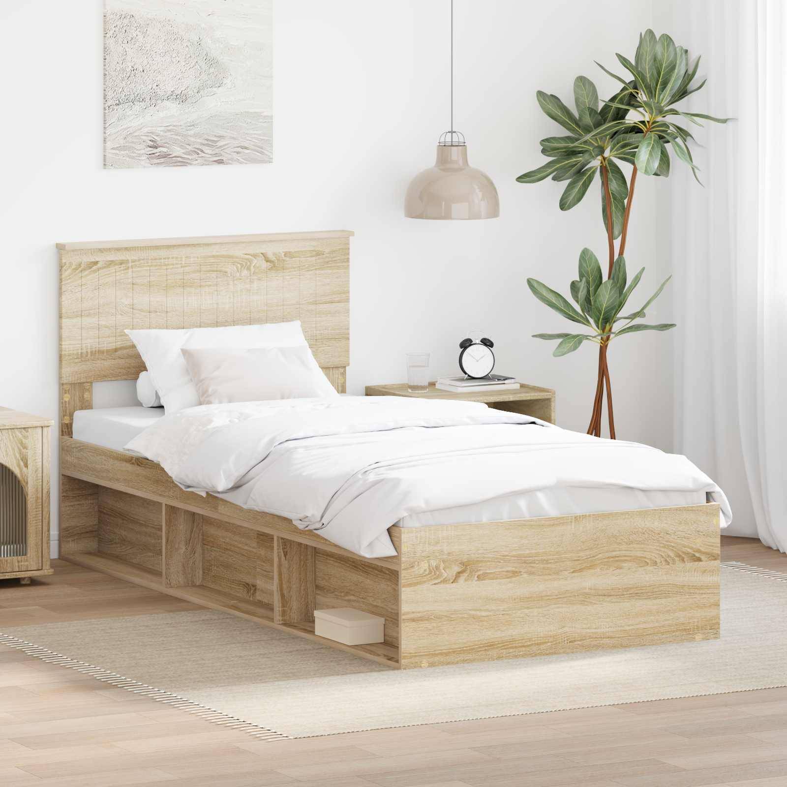 vidaXL Bettrahmen mit Kopfteil Sonoma 90 x 190 cm Massives Kiefernholz