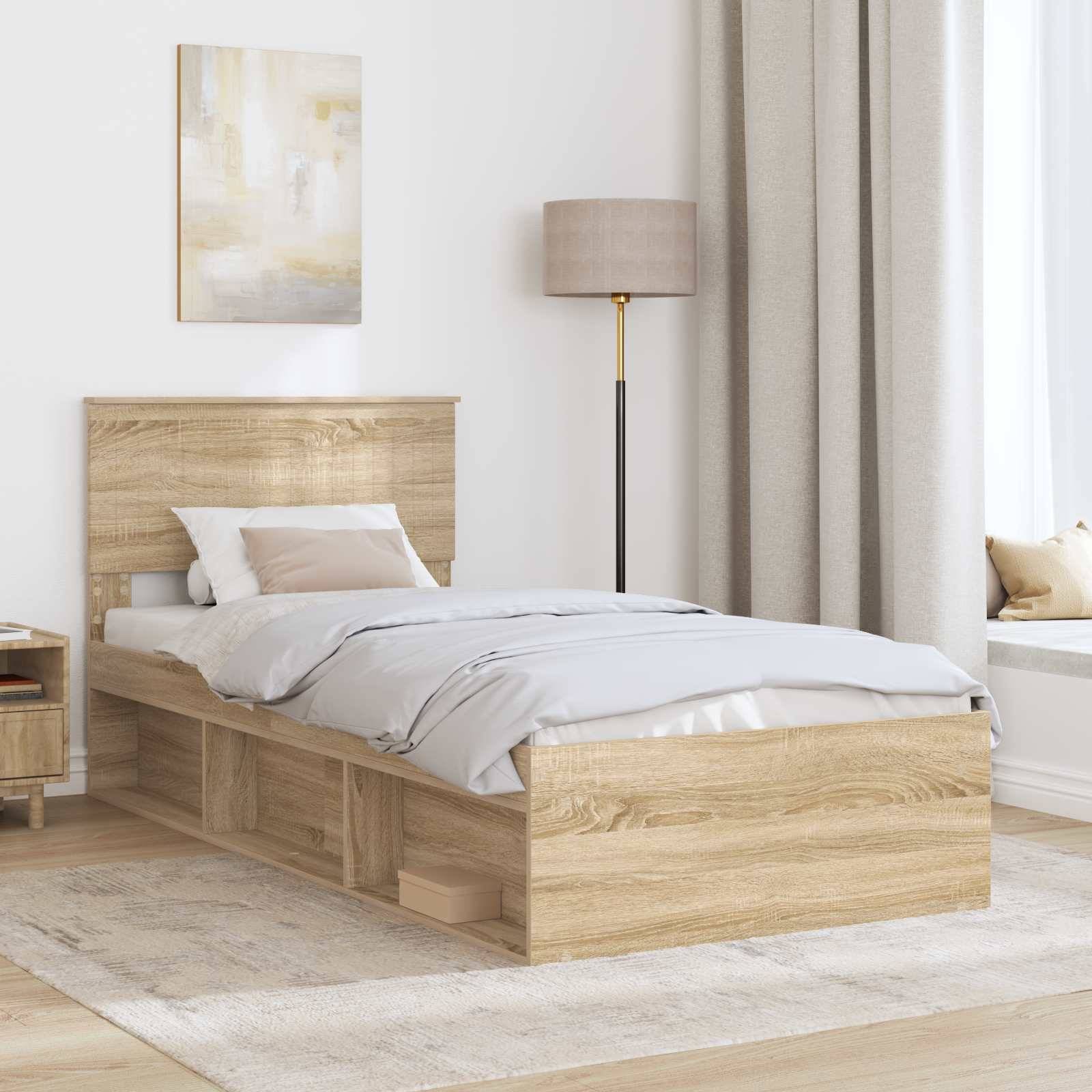 vidaXL Bettrahmen mit Kopfteil Sonoma 90 x 190 cm Massives Kiefernholz