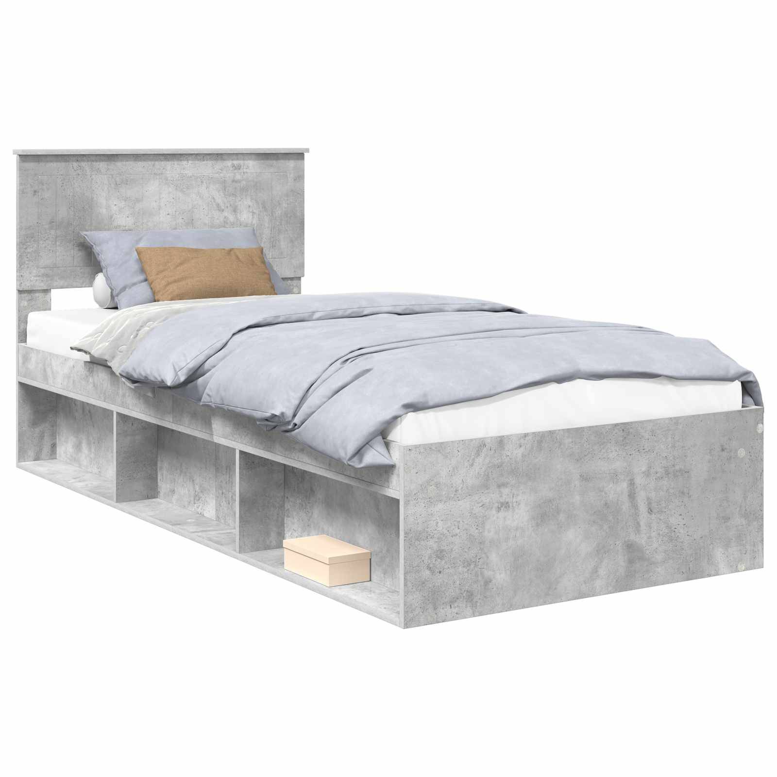 vidaXL Bettrahmen mit Kopfteil Beton 90 x 200 cm Massives Kiefernholz