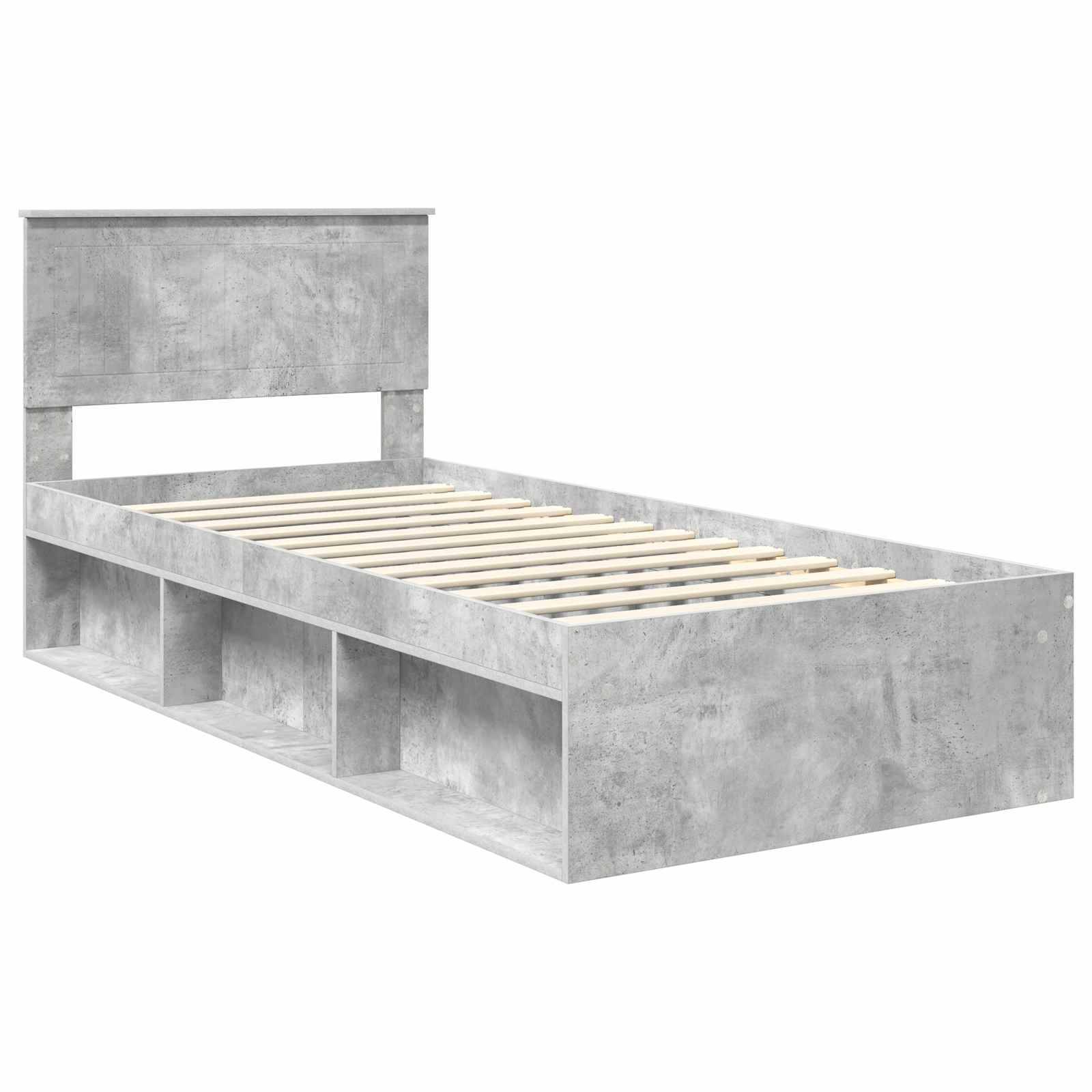 vidaXL Bettrahmen mit Kopfteil Beton 90 x 200 cm Massives Kiefernholz