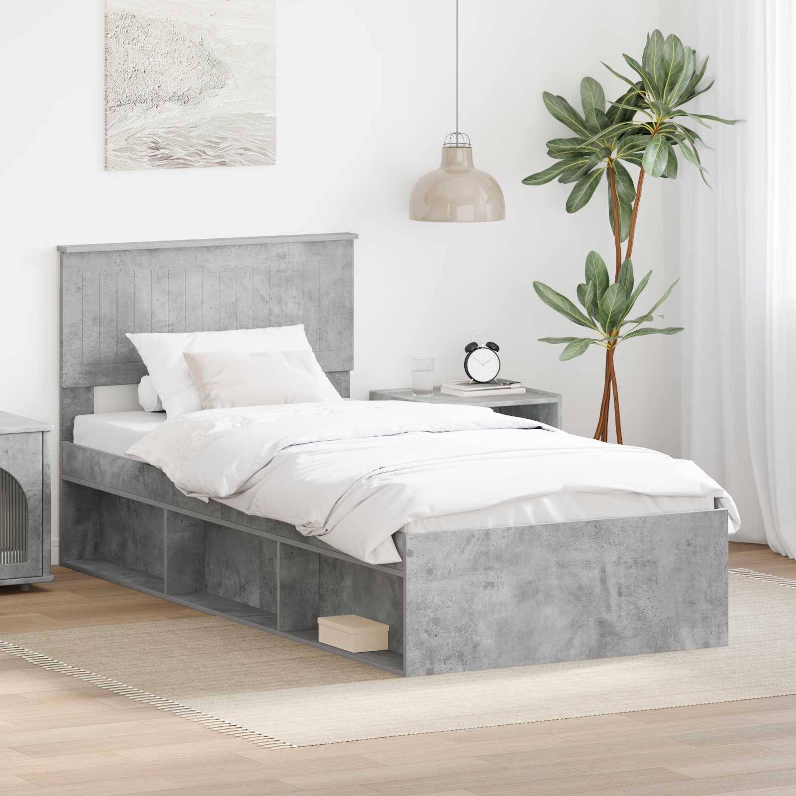 vidaXL Bettrahmen mit Kopfteil Beton 90 x 200 cm Massives Kiefernholz