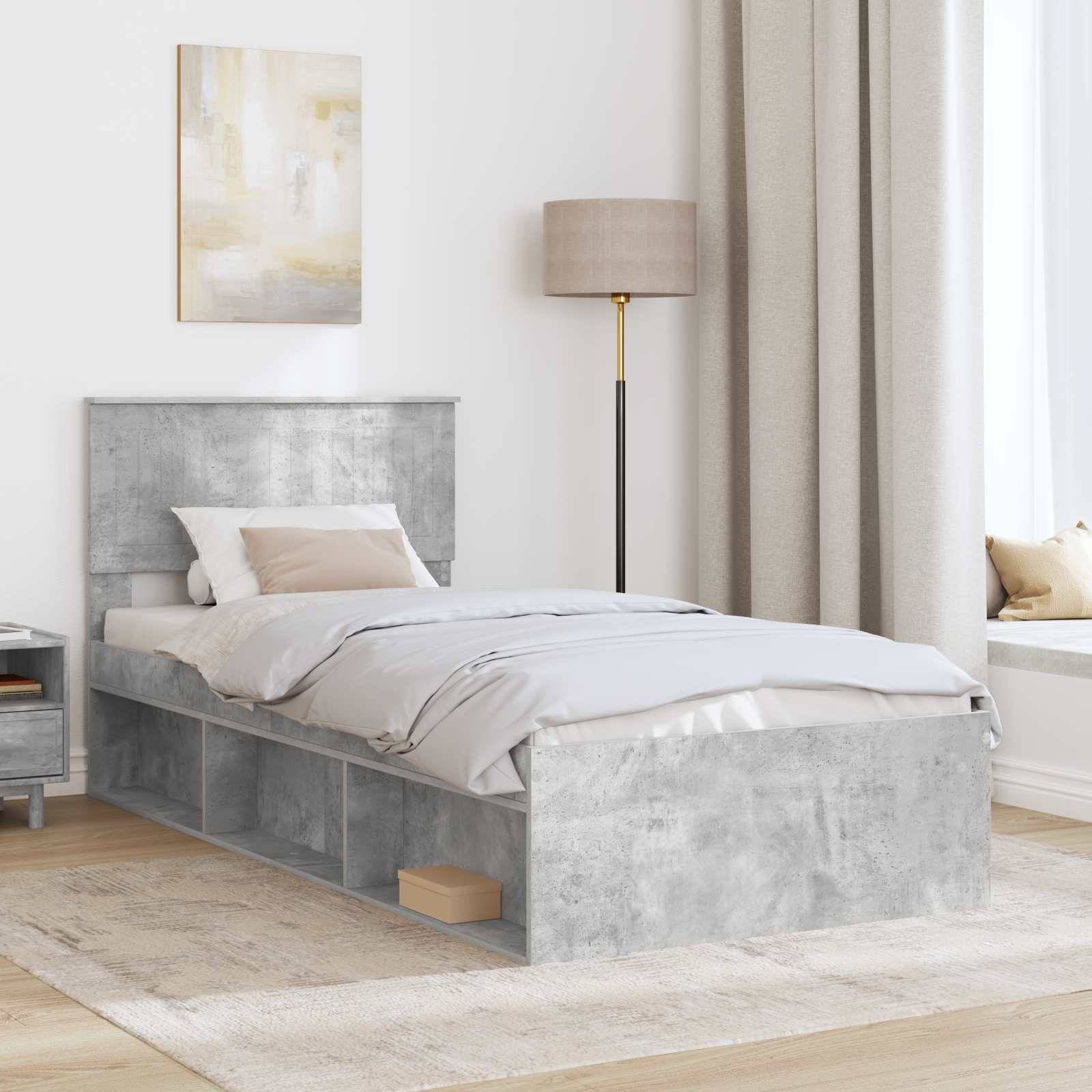 vidaXL Bettrahmen mit Kopfteil Beton 90 x 200 cm Massives Kiefernholz