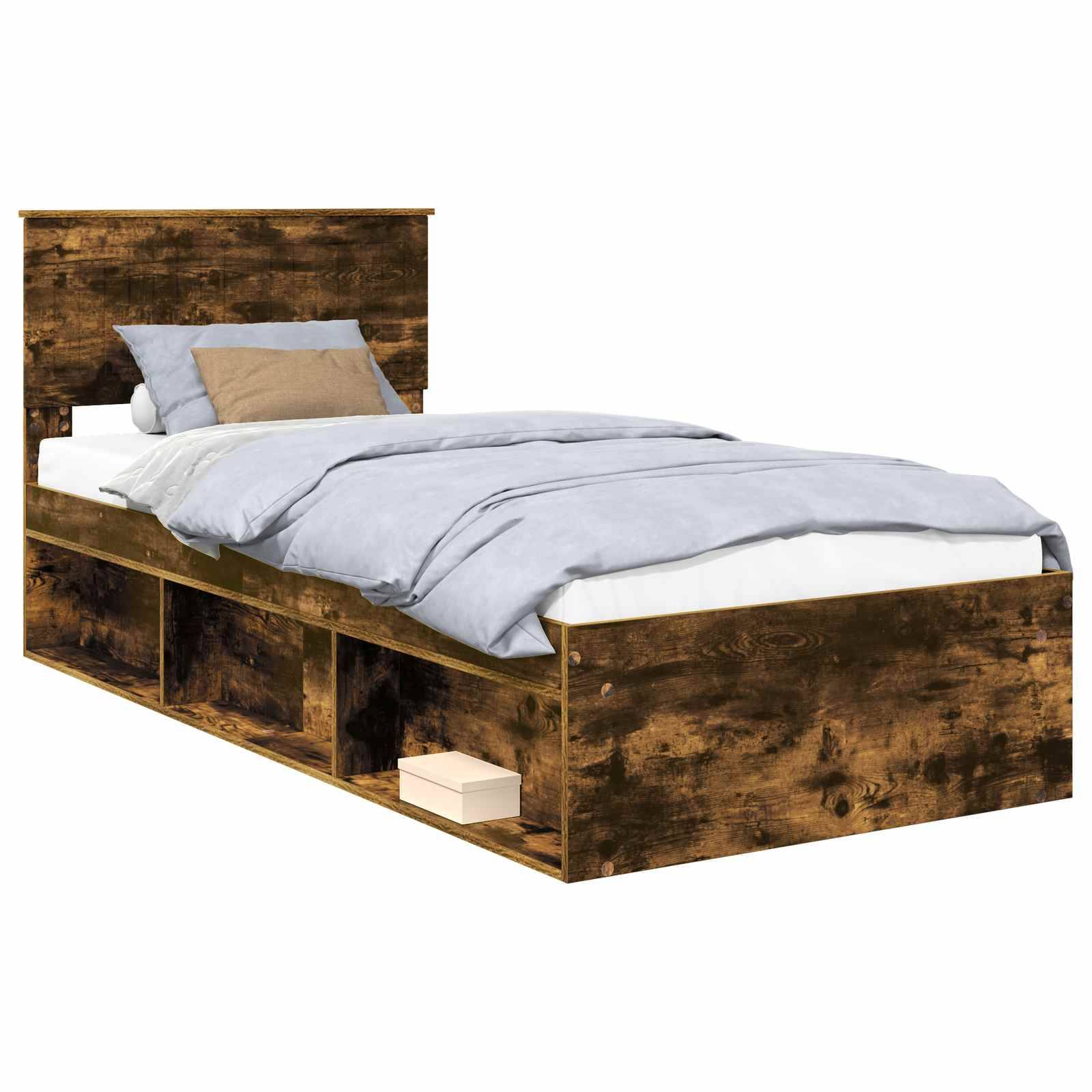 vidaXL Bettrahmen Geräucherte Eiche 90 x 190 cm Massives Kiefernholz