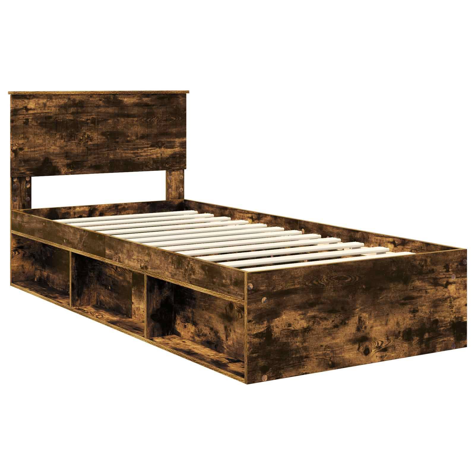 vidaXL Bettrahmen Geräucherte Eiche 90 x 200 cm Massives Kiefernholz