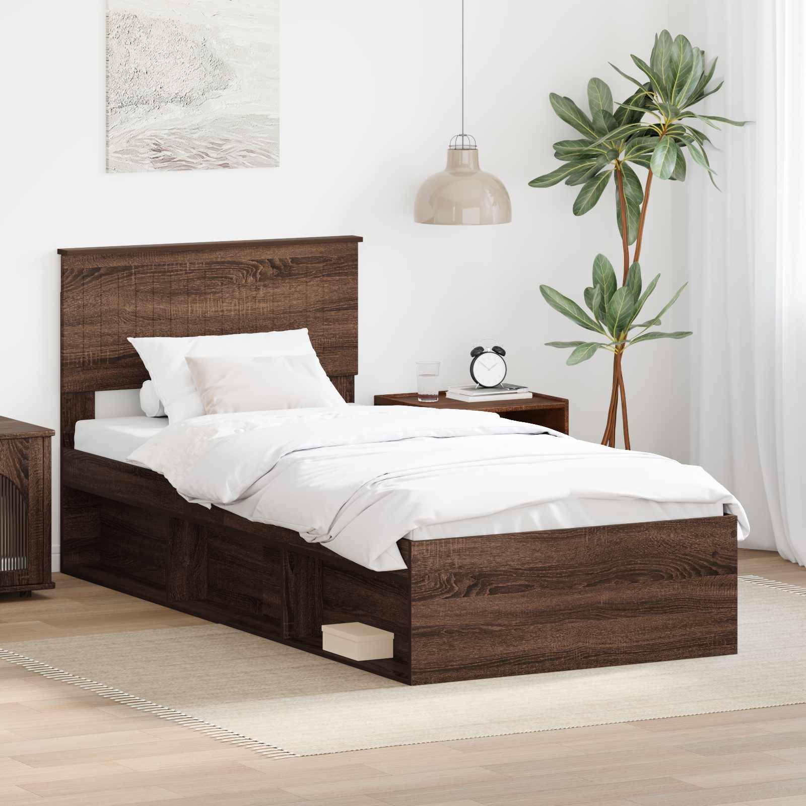 vidaXL Bettrahmen Braun Eichen-Optik 90 x 200 cm Massives Kiefernholz