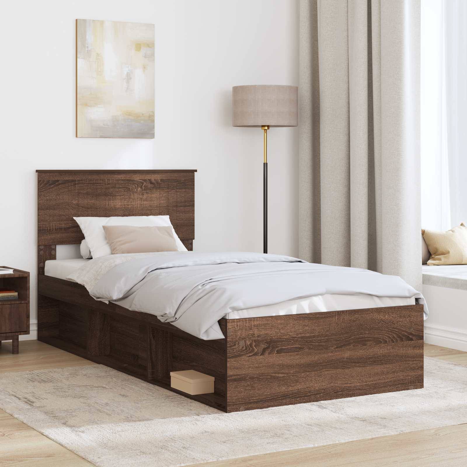 vidaXL Bettrahmen Braun Eichen-Optik 90 x 190 cm Massives Kiefernholz