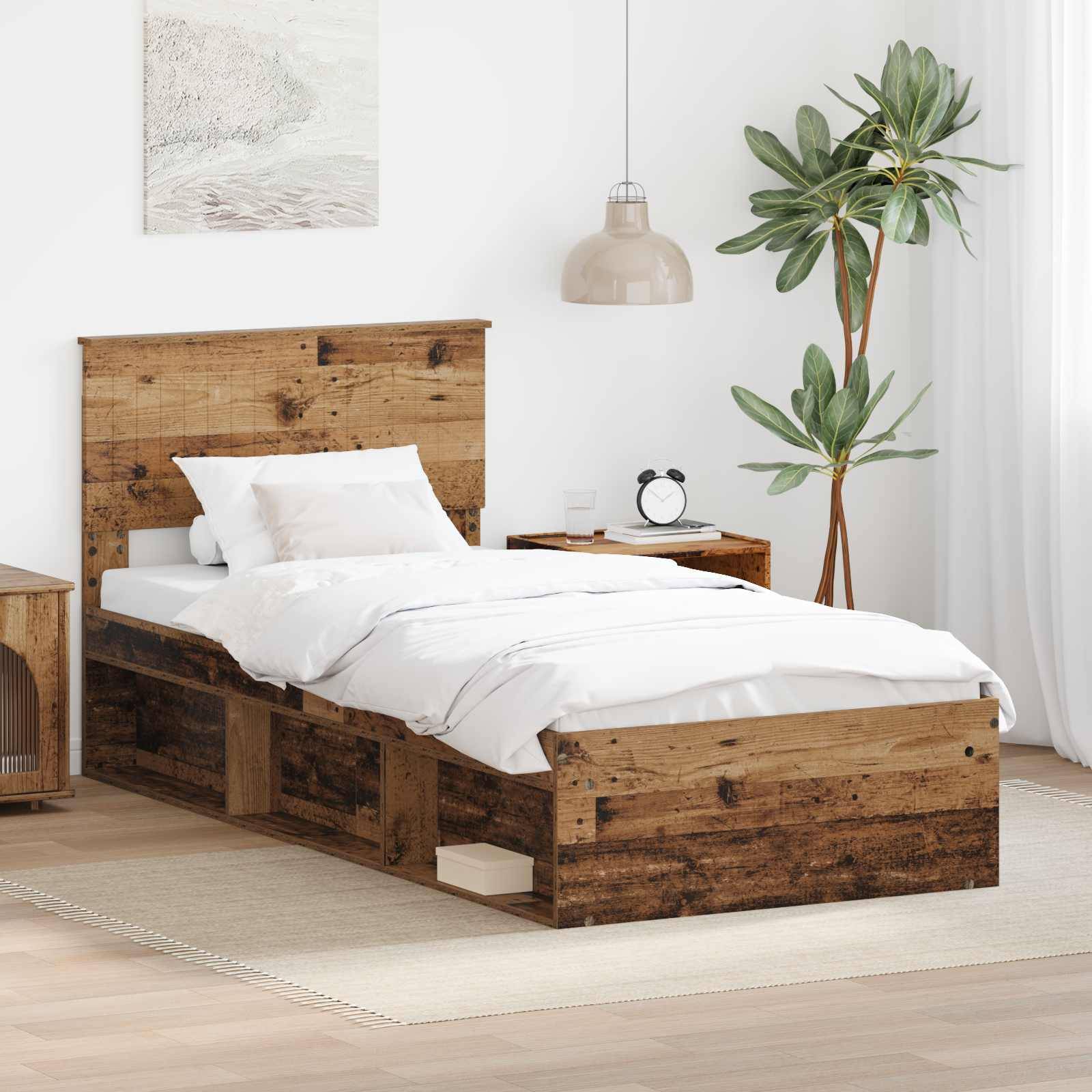 vidaXL Bettrahmen Altholz 90 x 190 cm Massives Kiefernholz