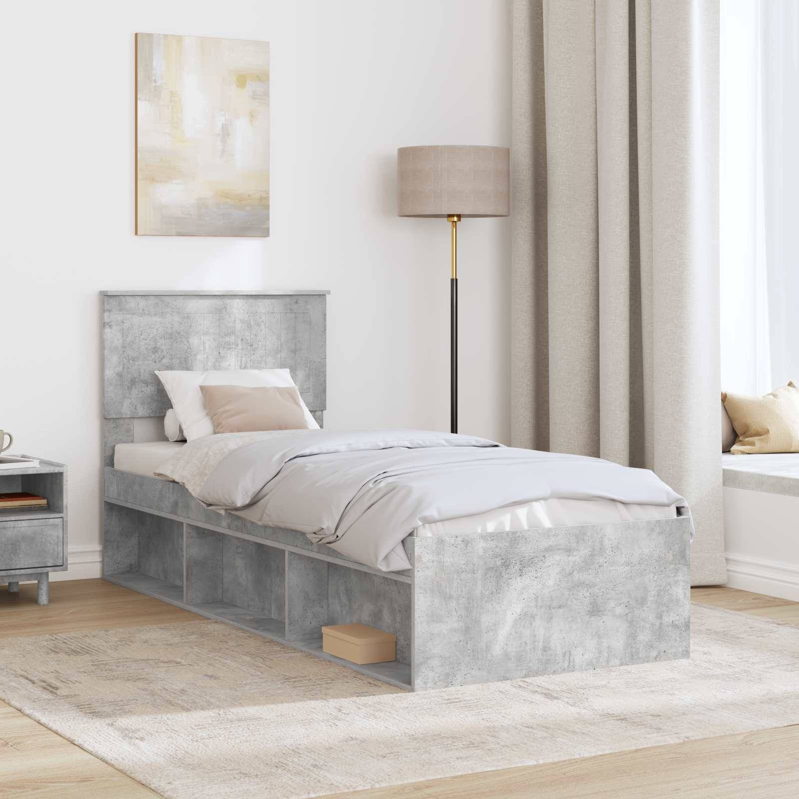 vidaXL Bettrahmen Beton Grau 75 x 190 cm Massives Kiefernholz